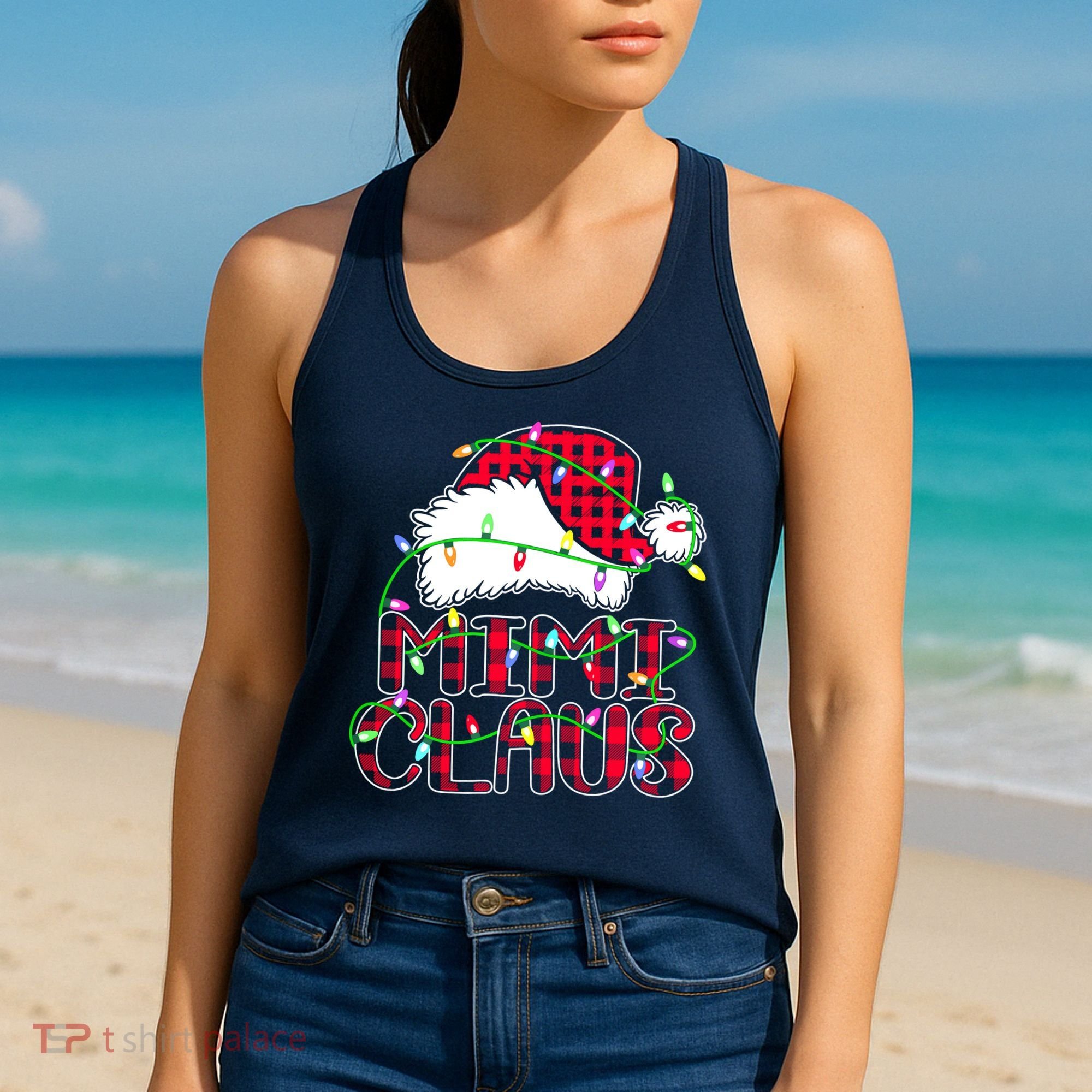 Mimi Claus Shirt Christmas Lights Pajama Family Matching Women's Tank Top