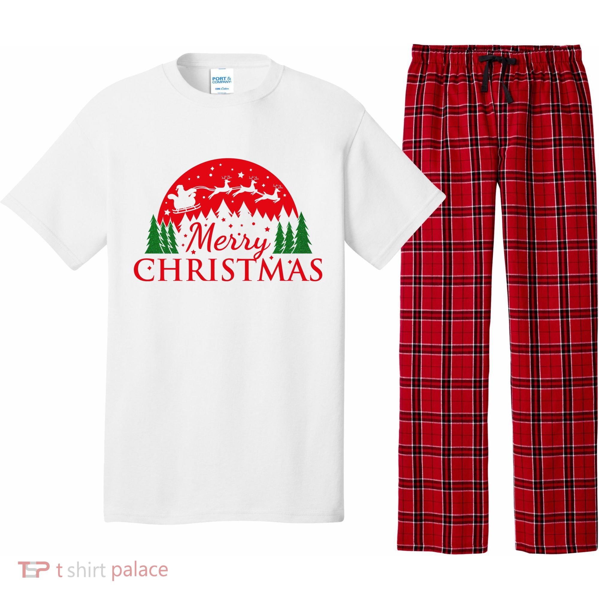 Merry Christmas Santa Reindeer Holiday Gift Pajama Set