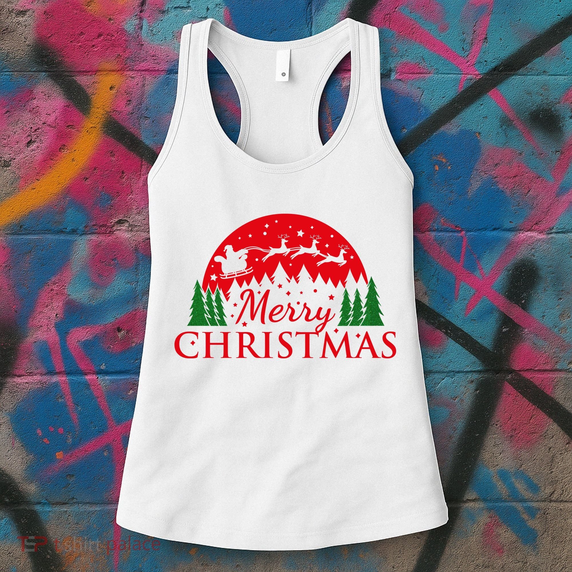 Merry Christmas Santa Reindeer Holiday Gift Women's Tank Top