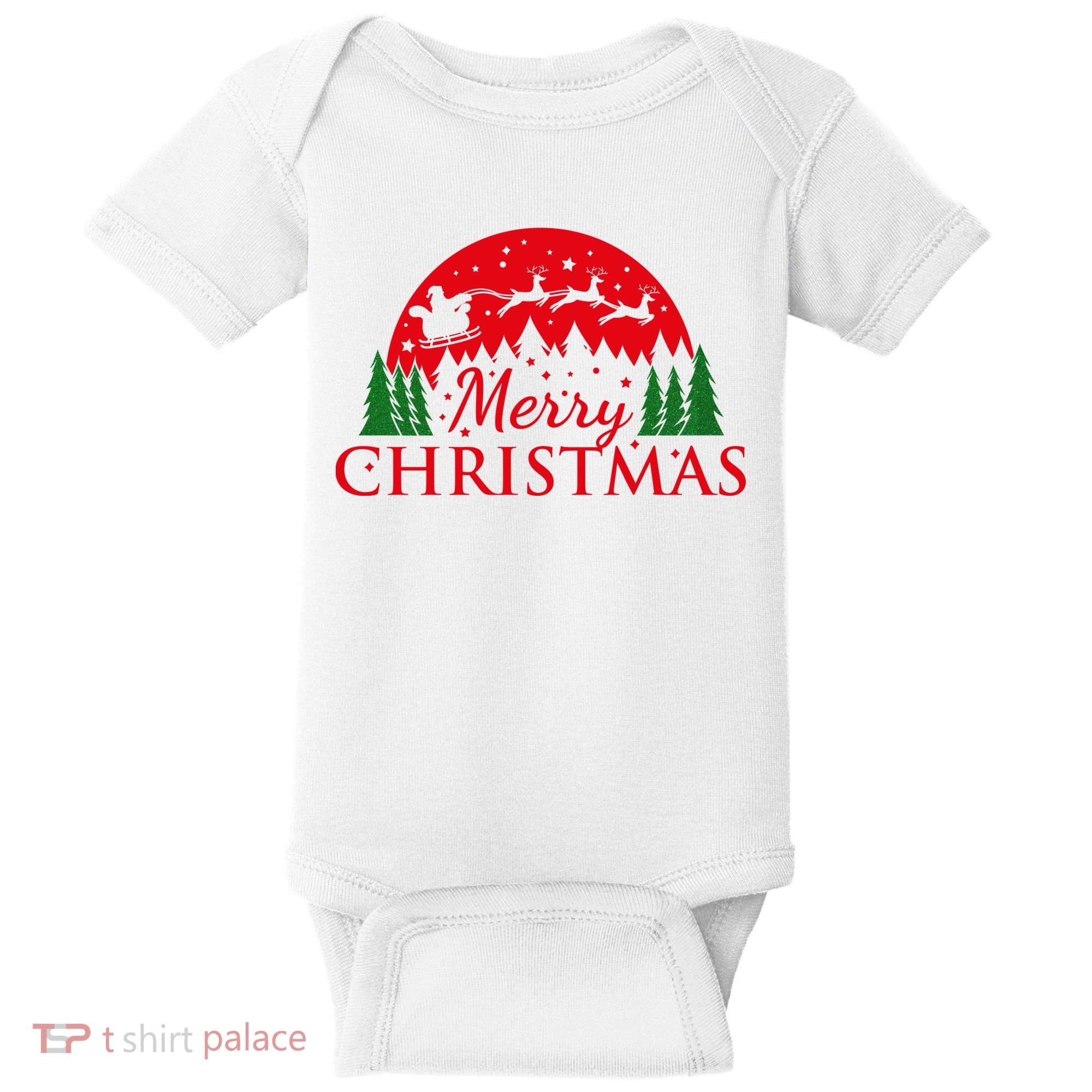 Merry Christmas Santa Reindeer Holiday Gift Baby Bodysuit
