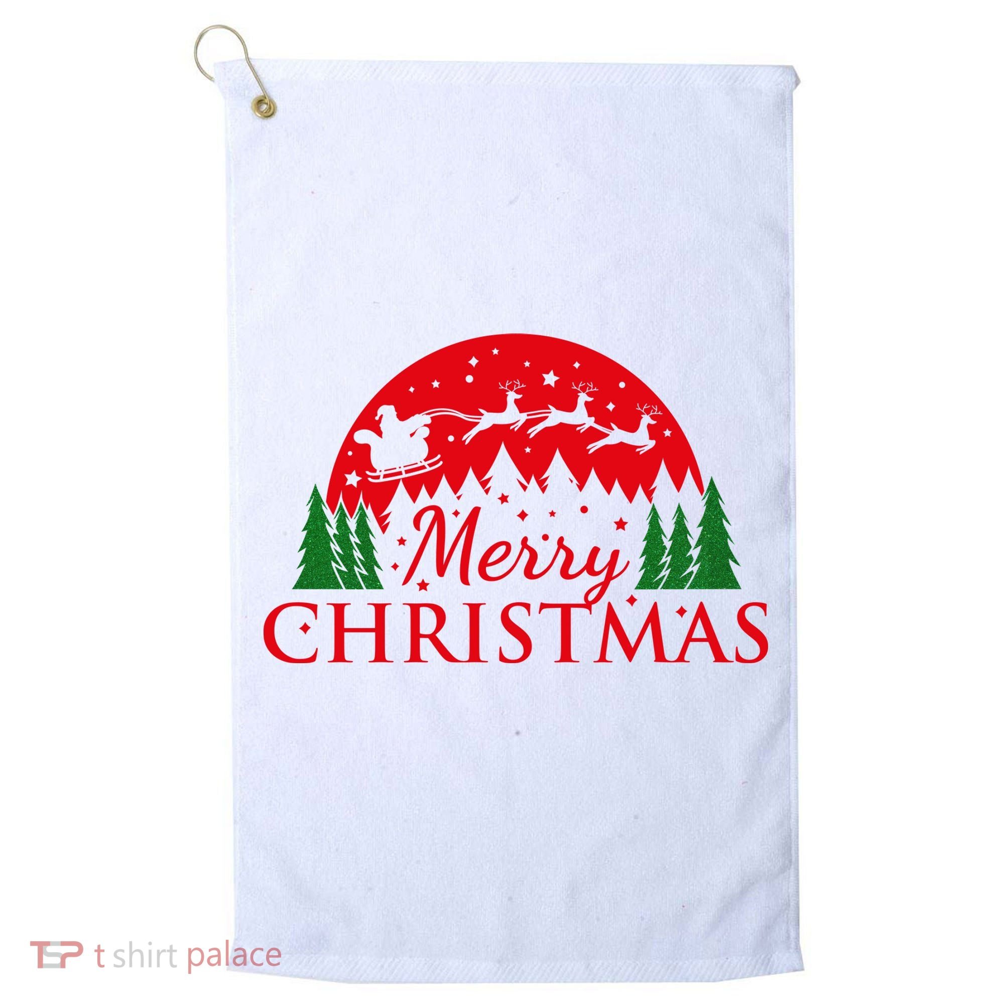 Merry Christmas Santa Reindeer Holiday Gift Golf Towel