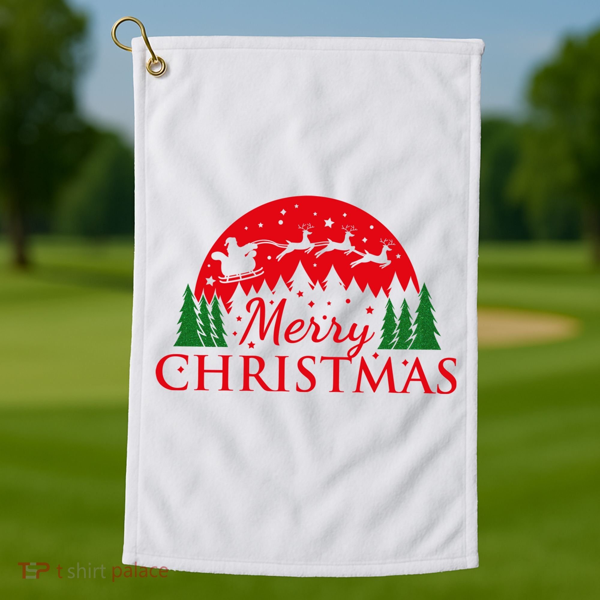 Merry Christmas Santa Reindeer Holiday Gift Golf Towel