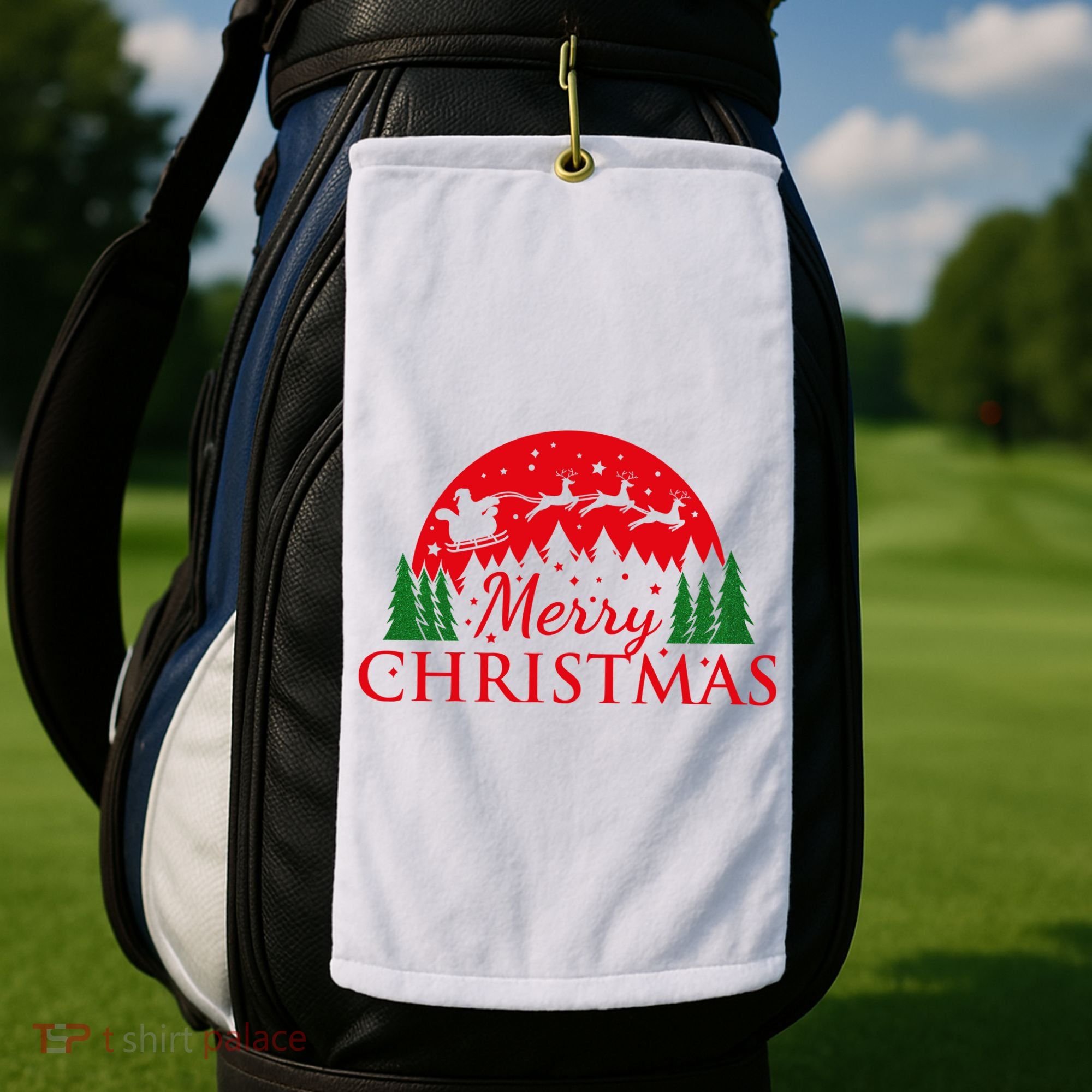 Merry Christmas Santa Reindeer Holiday Gift Golf Towel