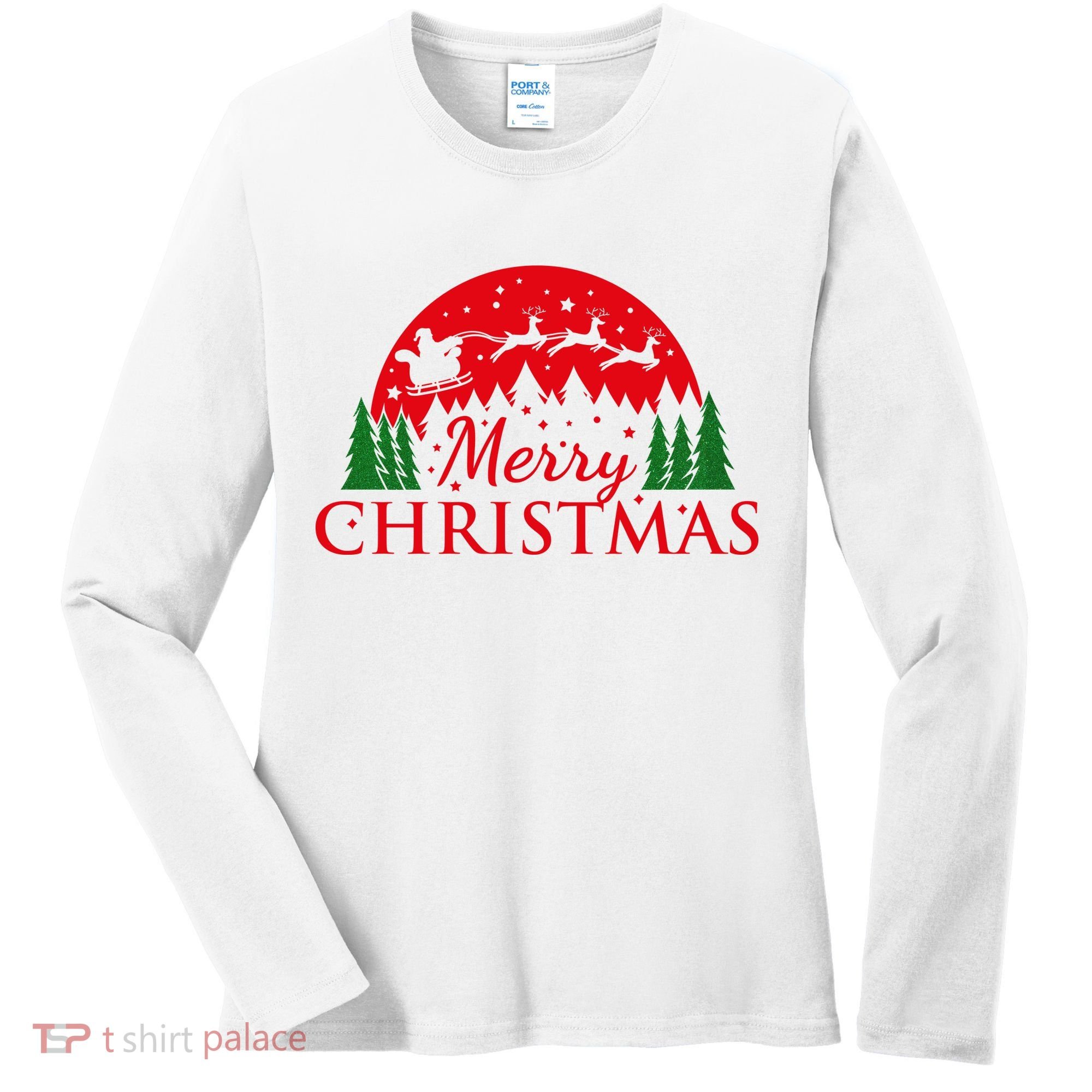 Merry Christmas Santa Reindeer Holiday Gift Women's Long Sleeve Shirt