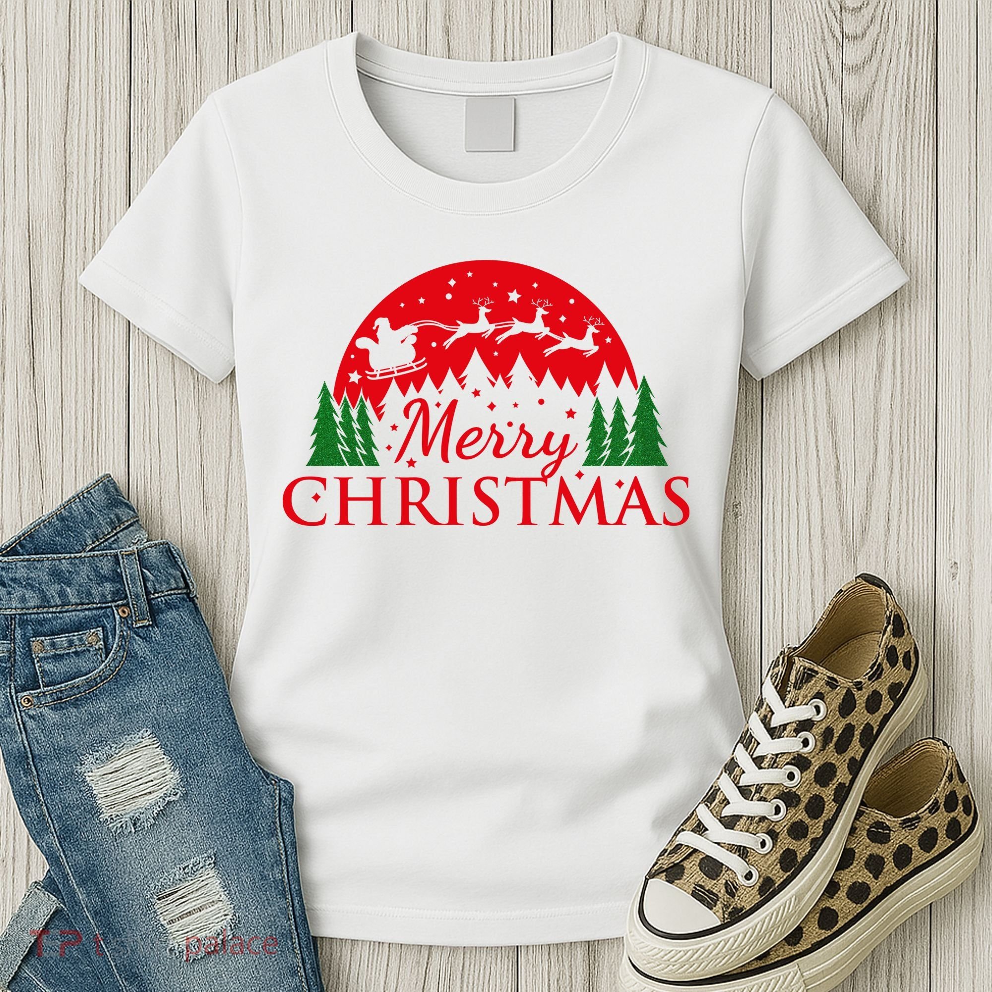 Merry Christmas Santa Reindeer Holiday Gift Women's T-Shirt