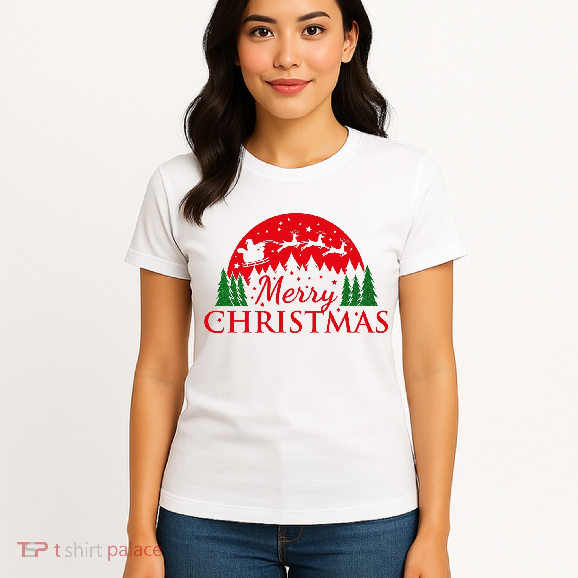 Merry Christmas Santa Reindeer Holiday Gift Women's T-Shirt