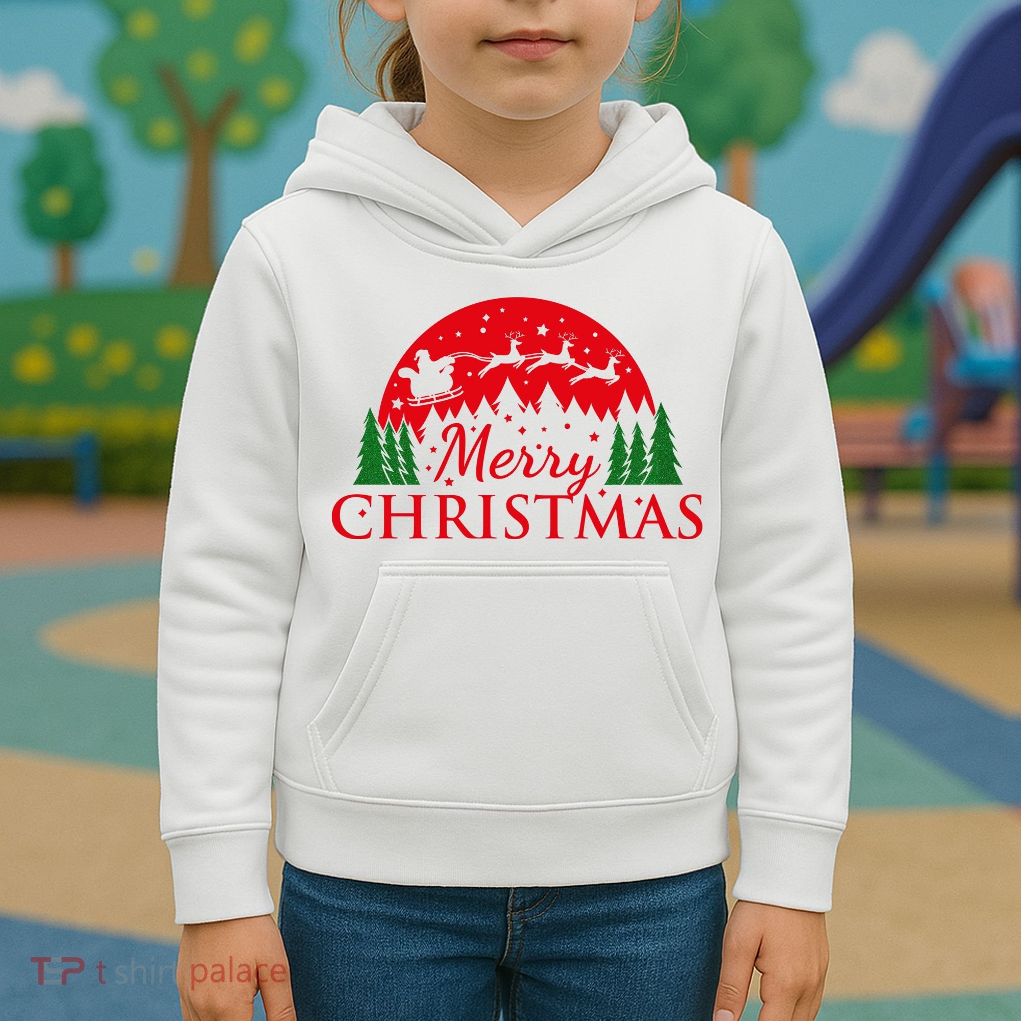 Merry Christmas Santa Reindeer Holiday Gift Kids Hoodie
