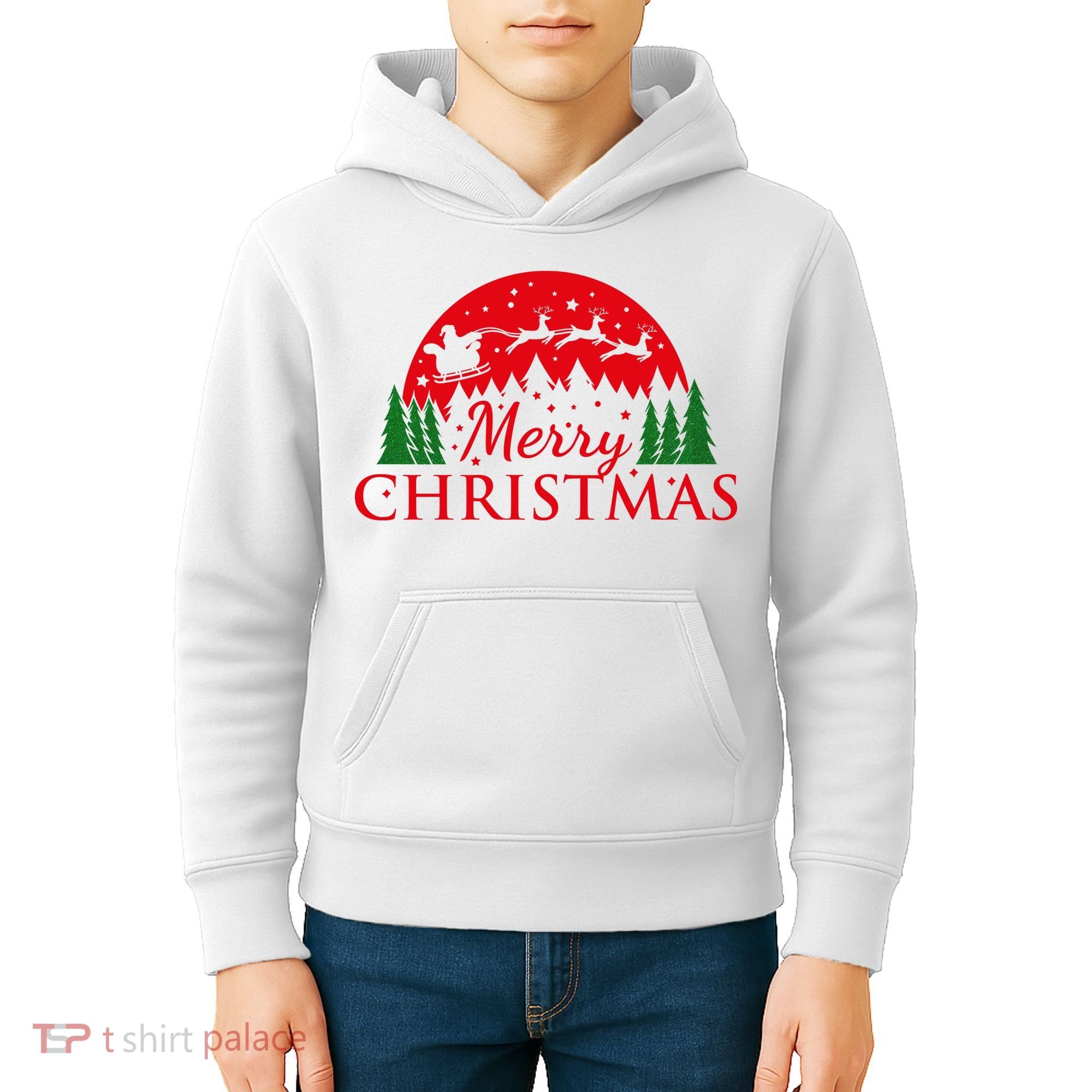 Merry Christmas Santa Reindeer Holiday Gift Kids Hoodie