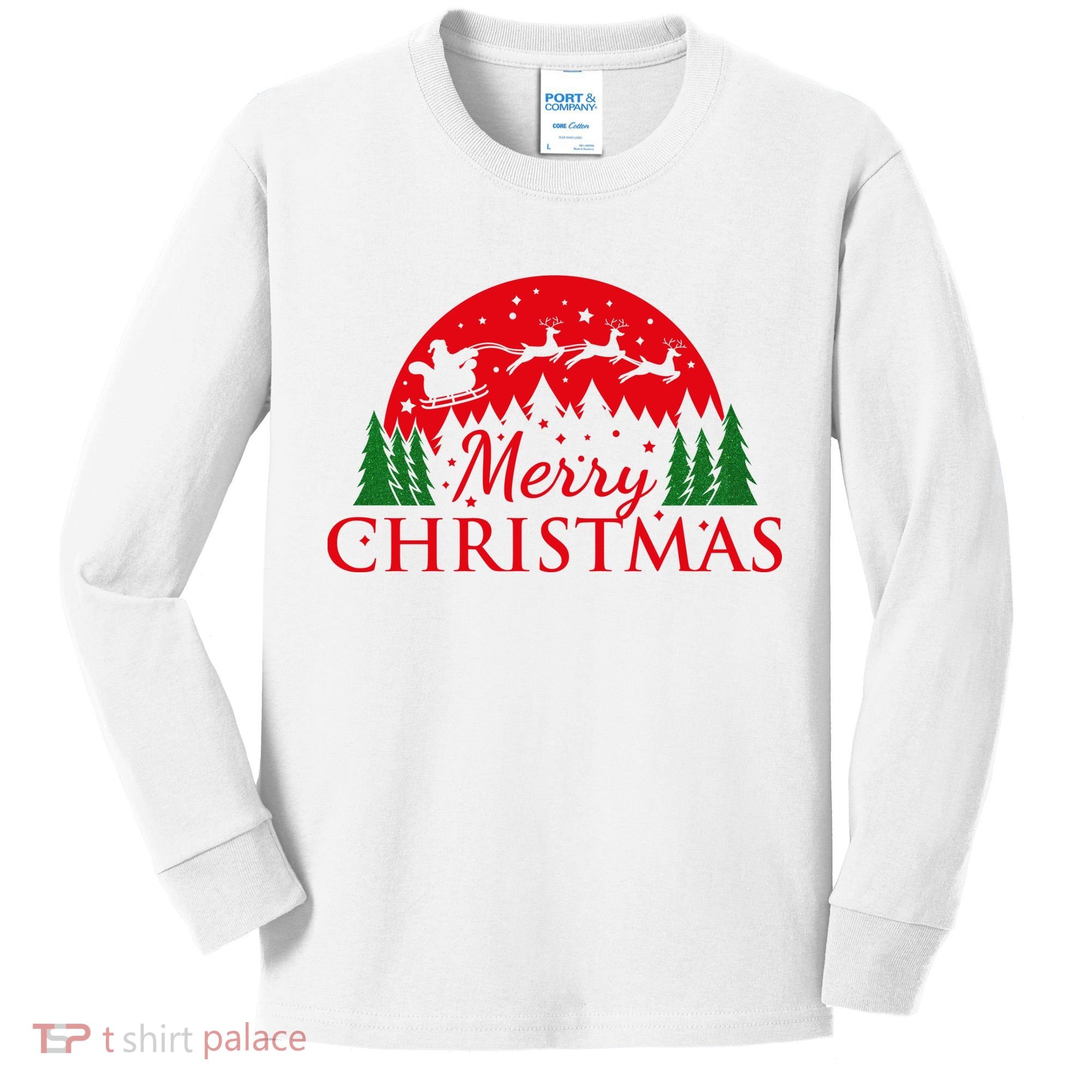 Merry Christmas Santa Reindeer Holiday Gift Kids Long Sleeve Shirt
