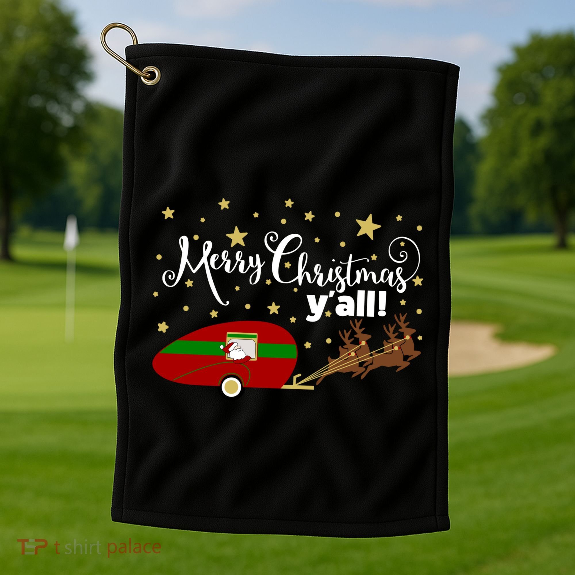 Merry Christmas Santa's Sleigh Golf Towel