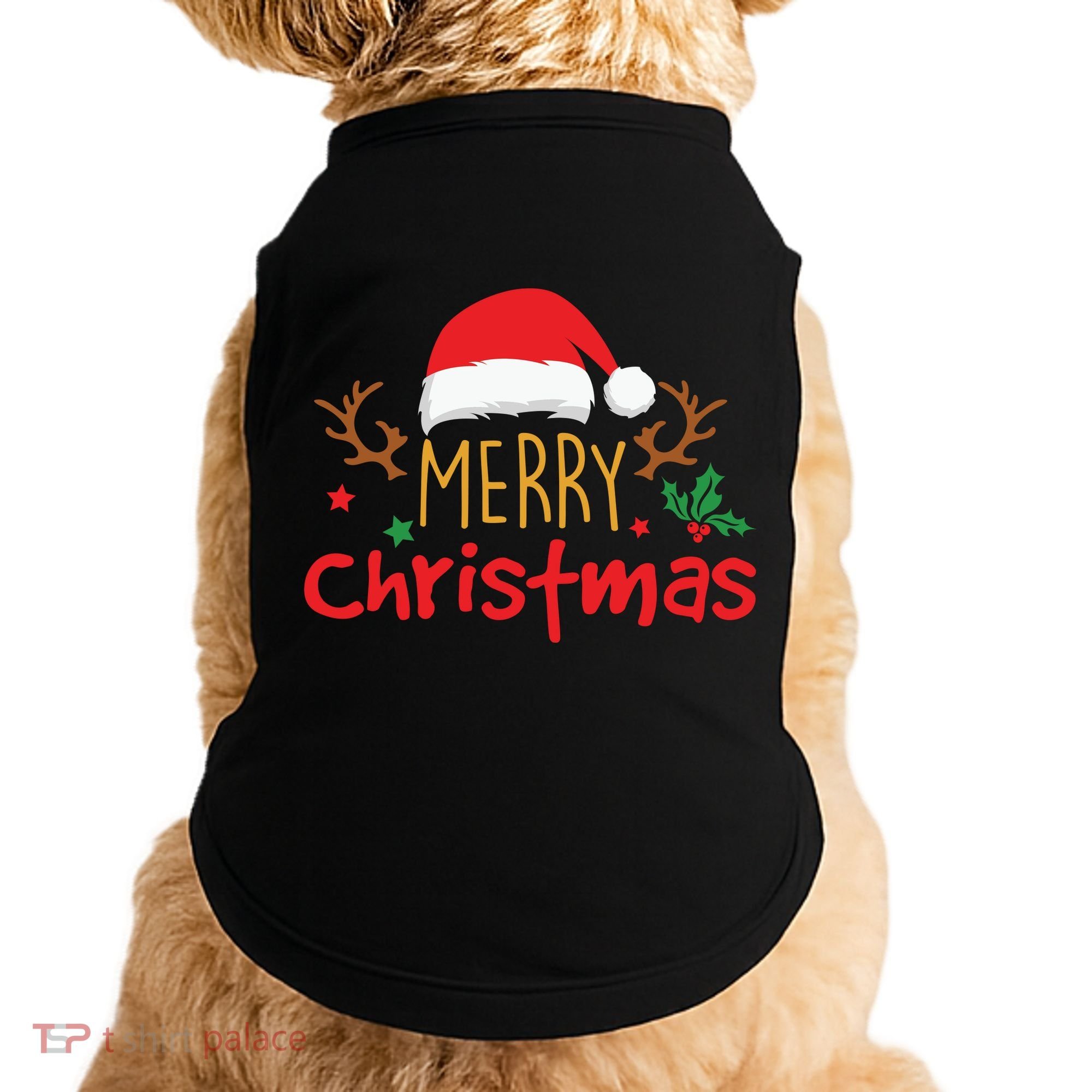 Merry Christmas Santa Hat Reindeer Funny Xmas Gift Doggie Tank