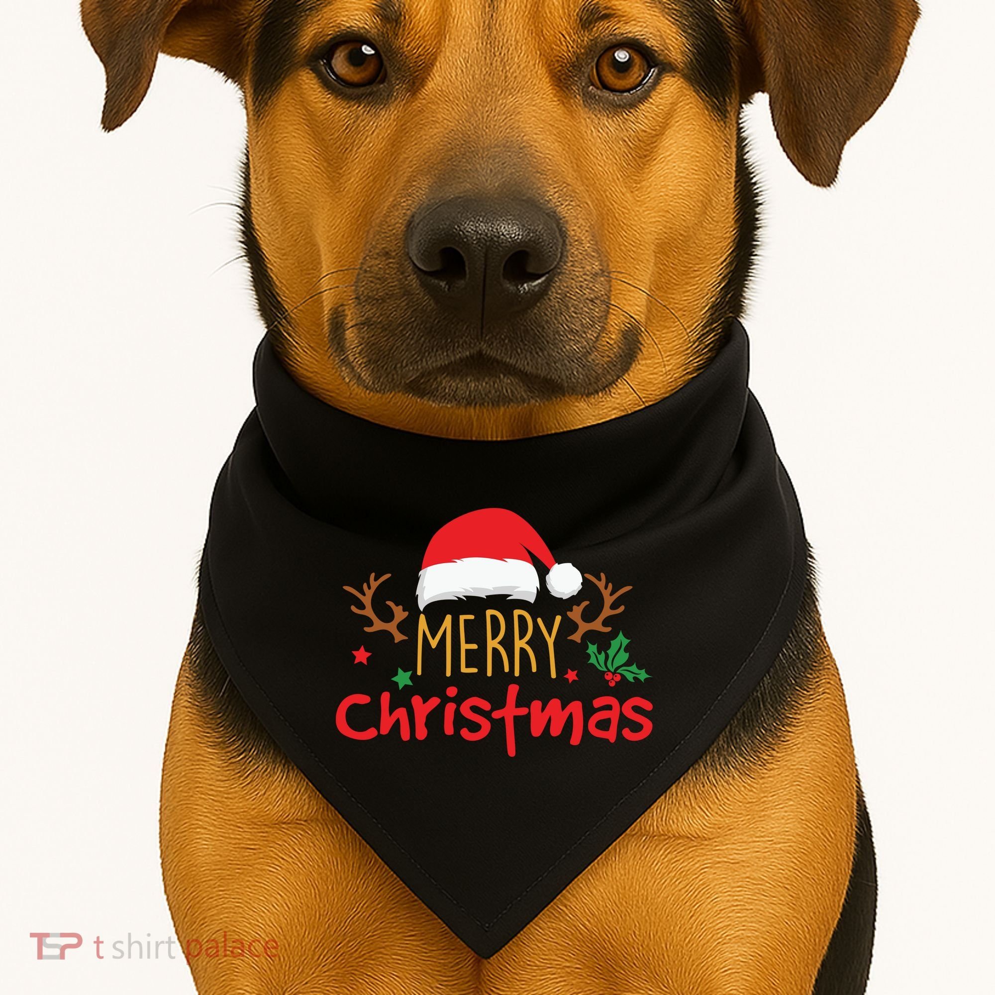 Merry Christmas Santa Hat Reindeer Funny Xmas Gift USA-Made Doggie Bandana
