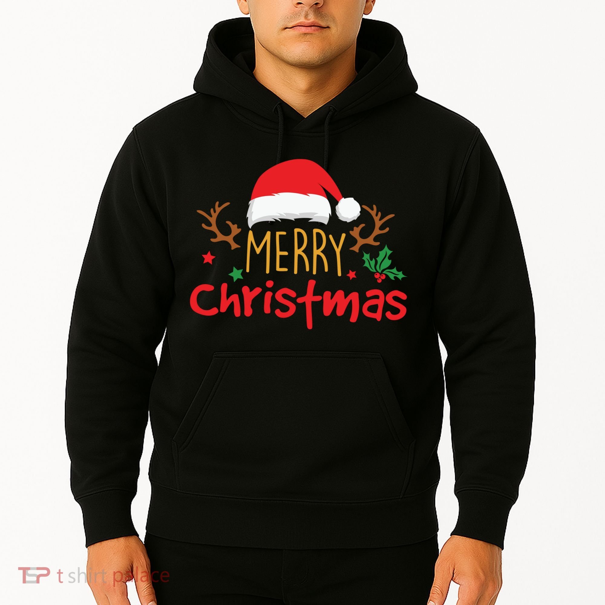 Merry Christmas Santa Hat Reindeer Funny Xmas Gift Hoodie