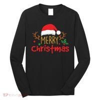 Merry Christmas Santa Hat Reindeer Funny Xmas Gift Long Sleeve Shirt thumb 0