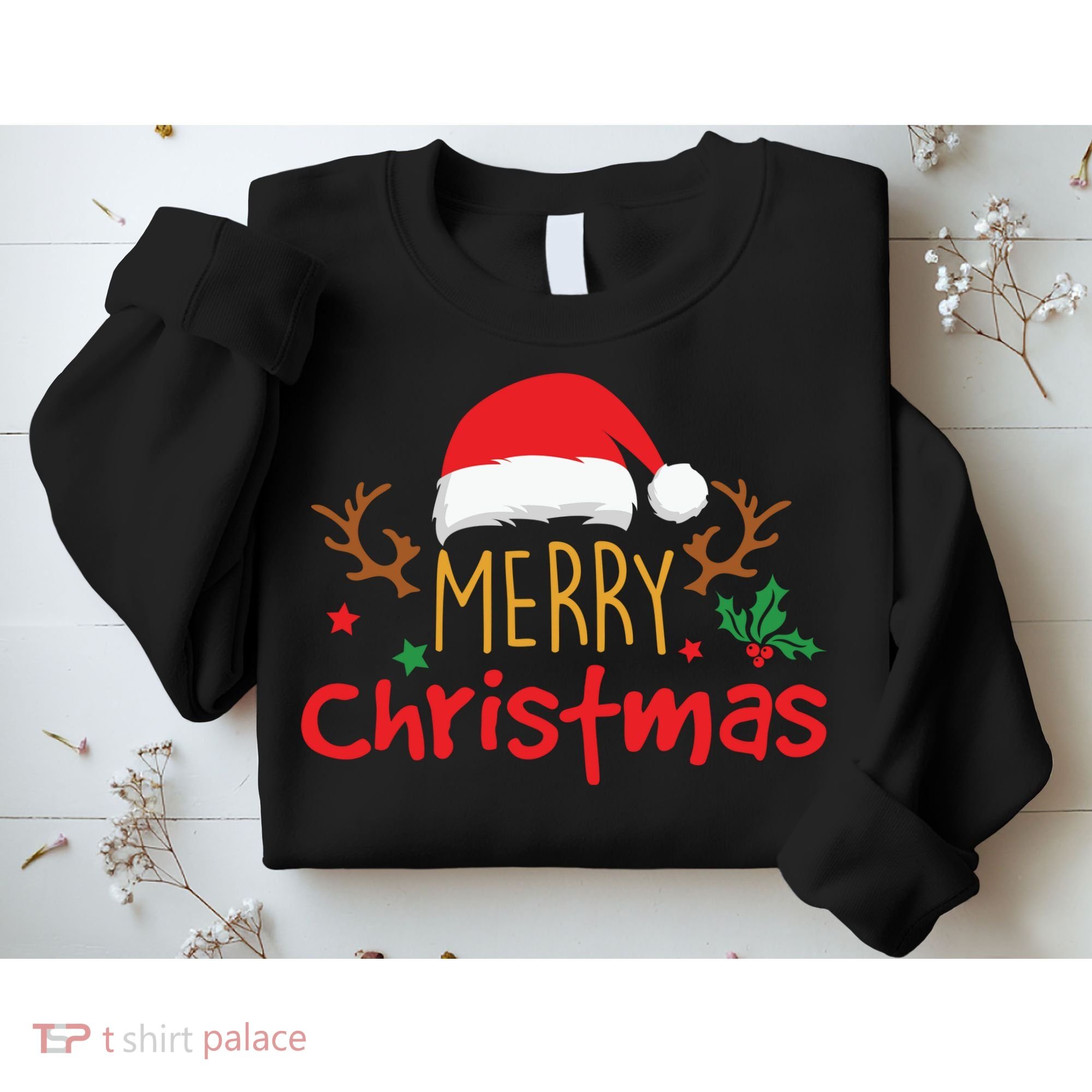 Merry Christmas Santa Hat Reindeer Funny Xmas Gift Sweatshirt
