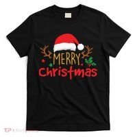 Merry Christmas Santa Hat Reindeer Funny Xmas Gift T-Shirt thumb 0
