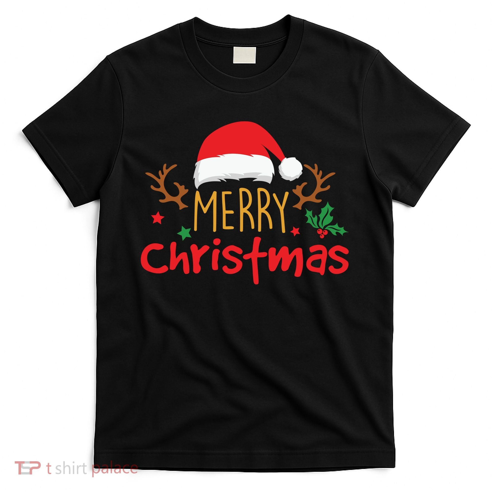Merry Christmas Santa Hat Reindeer Funny Xmas Gift T-Shirt