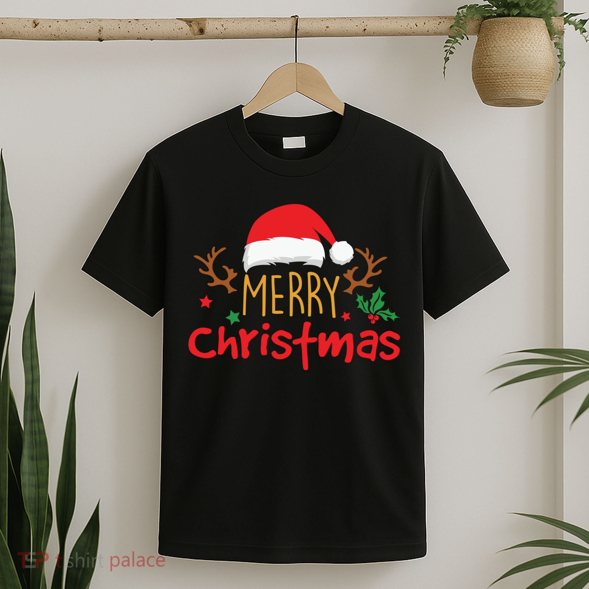 Merry Christmas Santa Hat Reindeer Funny Xmas Gift T-Shirt