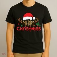 Merry Christmas Santa Hat Reindeer Funny Xmas Gift T-Shirt thumb 3
