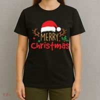 Merry Christmas Santa Hat Reindeer Funny Xmas Gift T-Shirt thumb 4