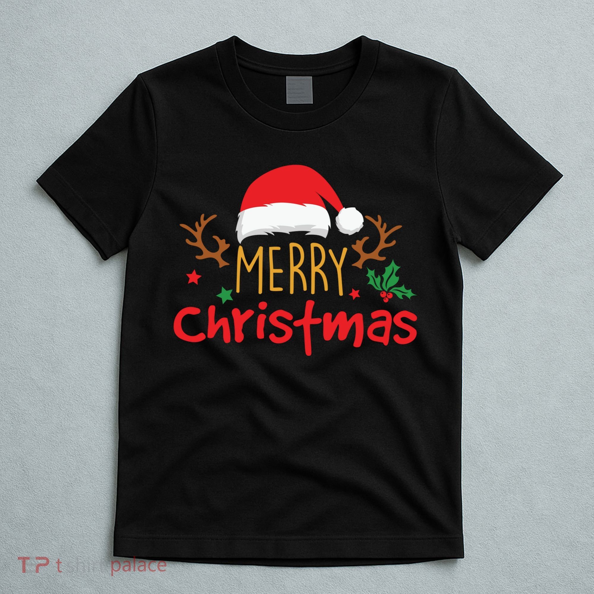 Merry Christmas Santa Hat Reindeer Funny Xmas Gift T-Shirt