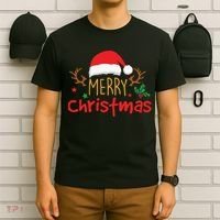 Merry Christmas Santa Hat Reindeer Funny Xmas Gift T-Shirt thumb 6