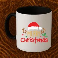 Merry Christmas Santa Hat Reindeer Funny Xmas Gift Coffee Mug thumb 2
