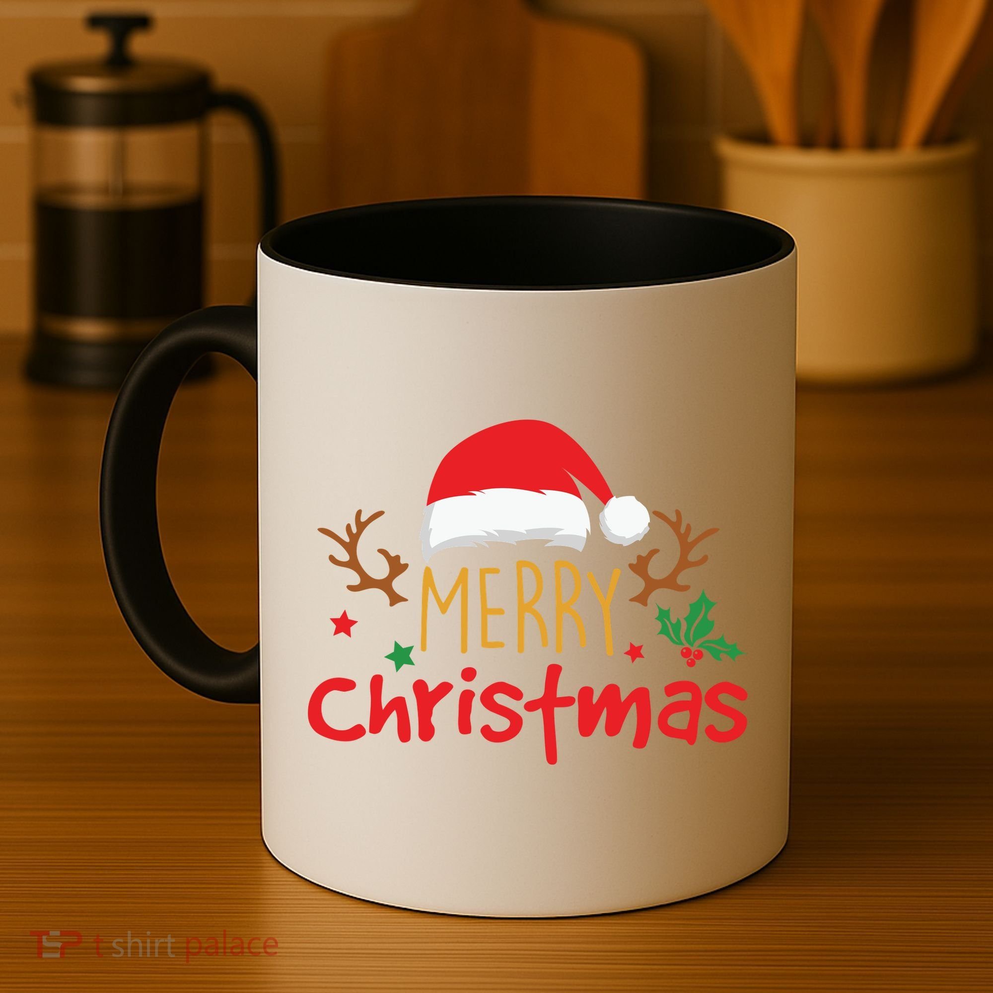 Merry Christmas Santa Hat Reindeer Funny Xmas Gift Coffee Mug