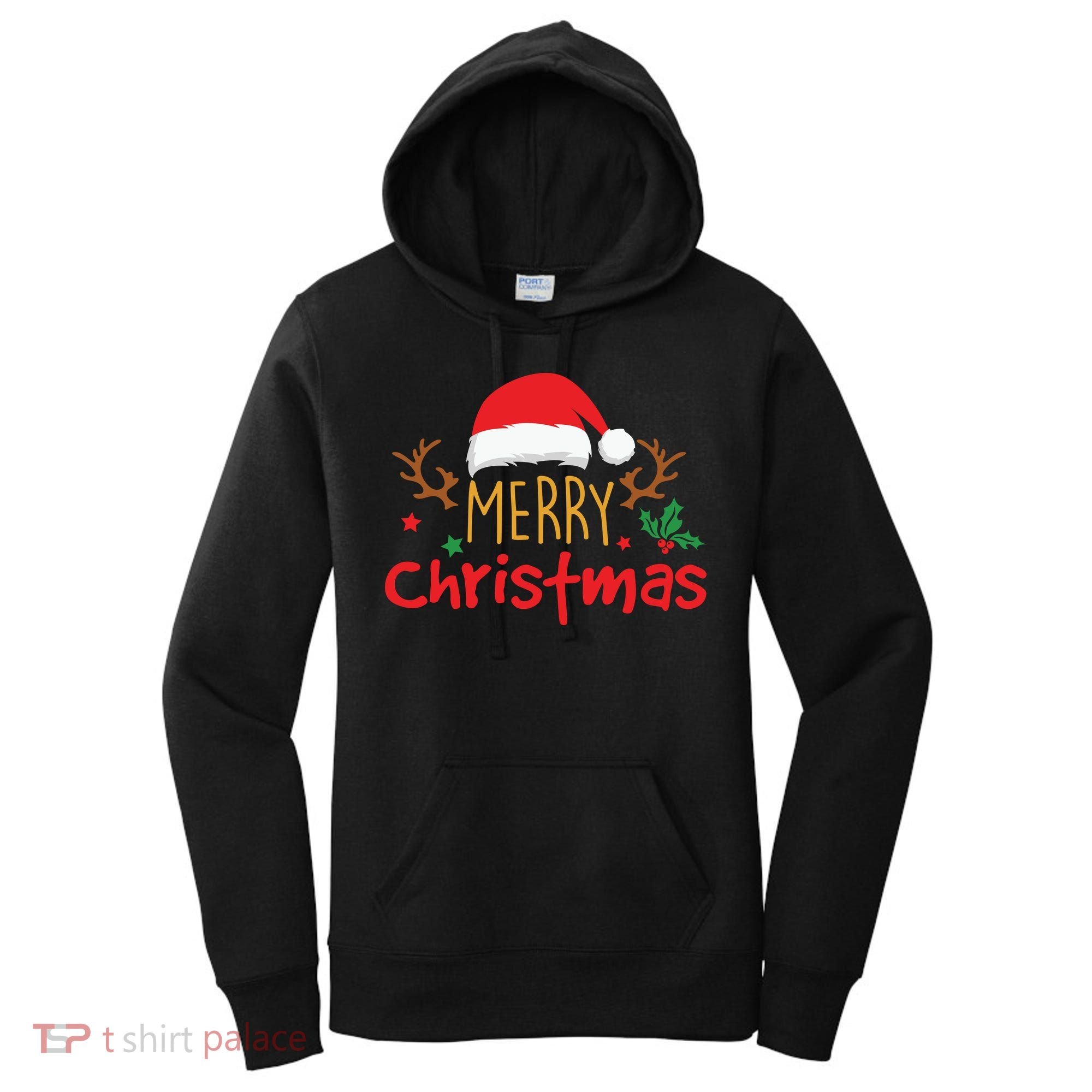 Merry Christmas Santa Hat Reindeer Funny Xmas Gift Women's Hoodie