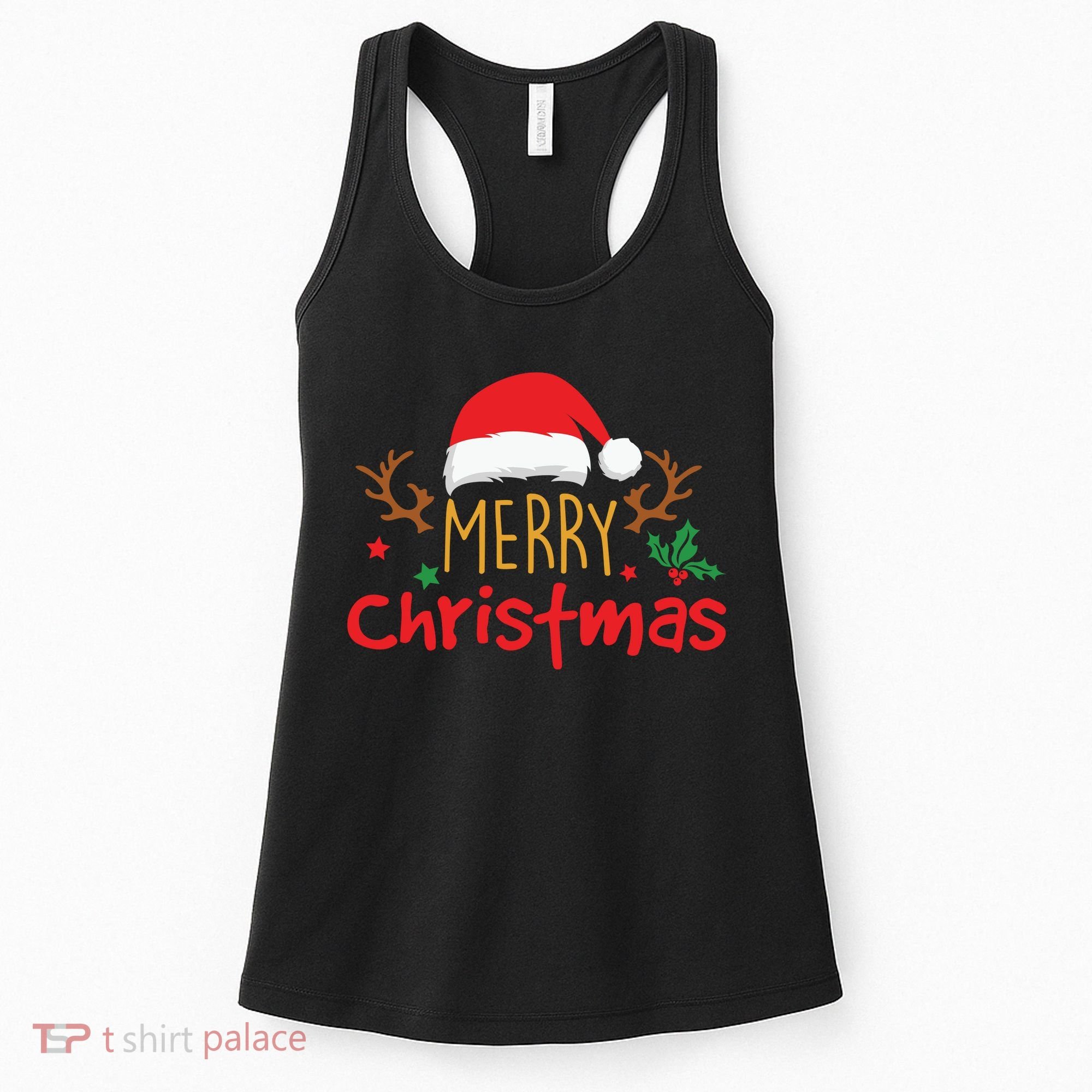 Merry Christmas Santa Hat Reindeer Funny Xmas Gift Women's Tank Top