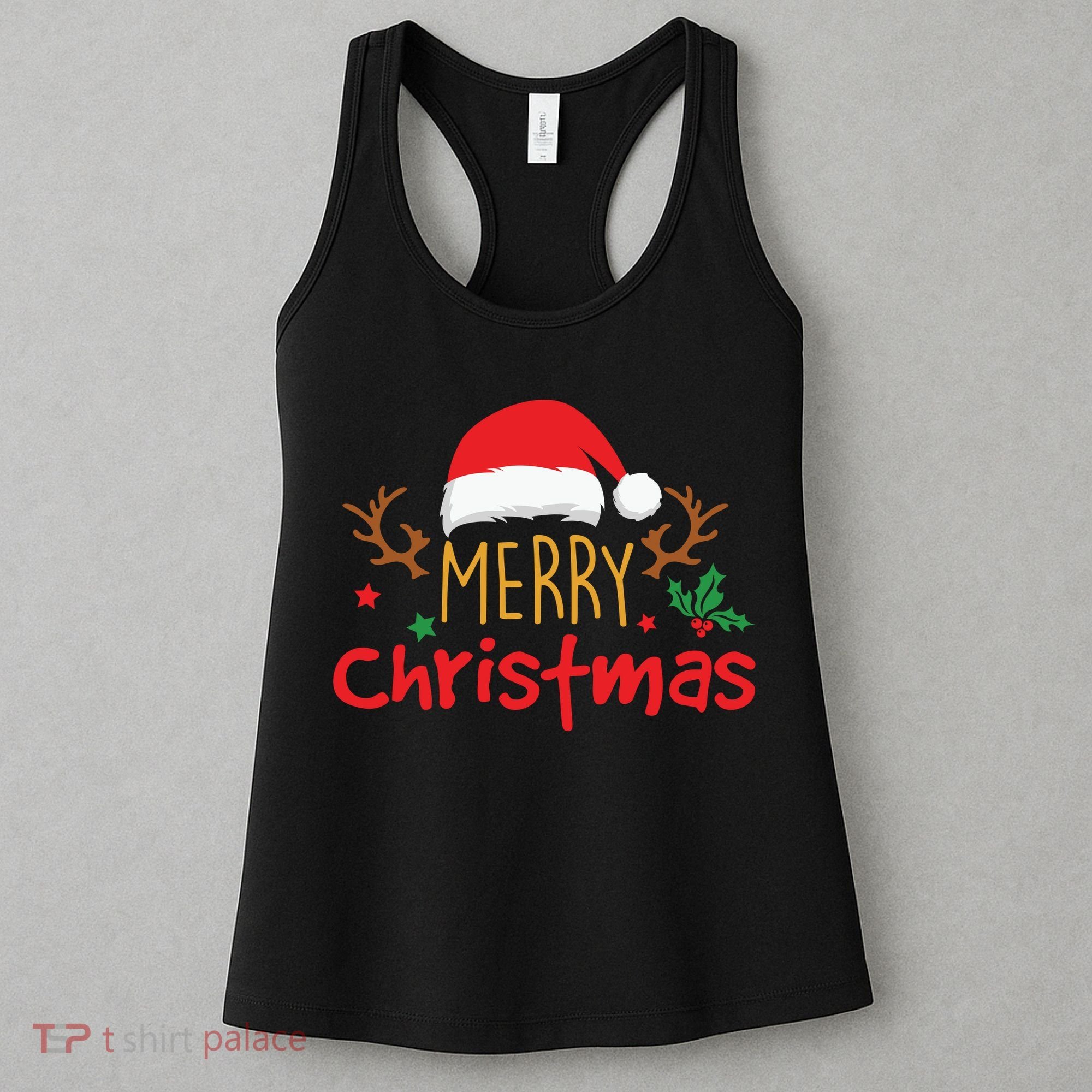 Merry Christmas Santa Hat Reindeer Funny Xmas Gift Women's Tank Top