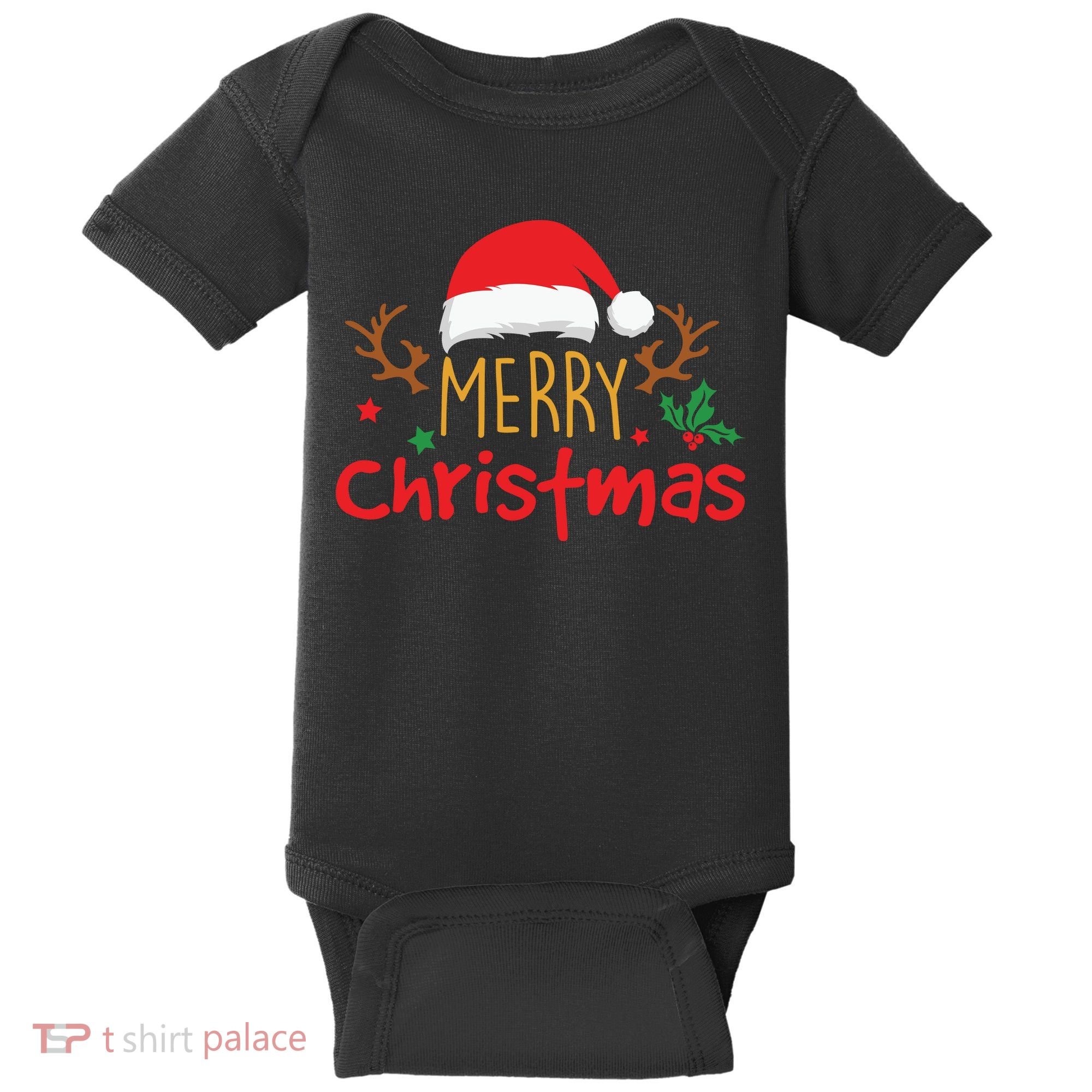 Merry Christmas Santa Hat Reindeer Funny Xmas Gift Baby Bodysuit