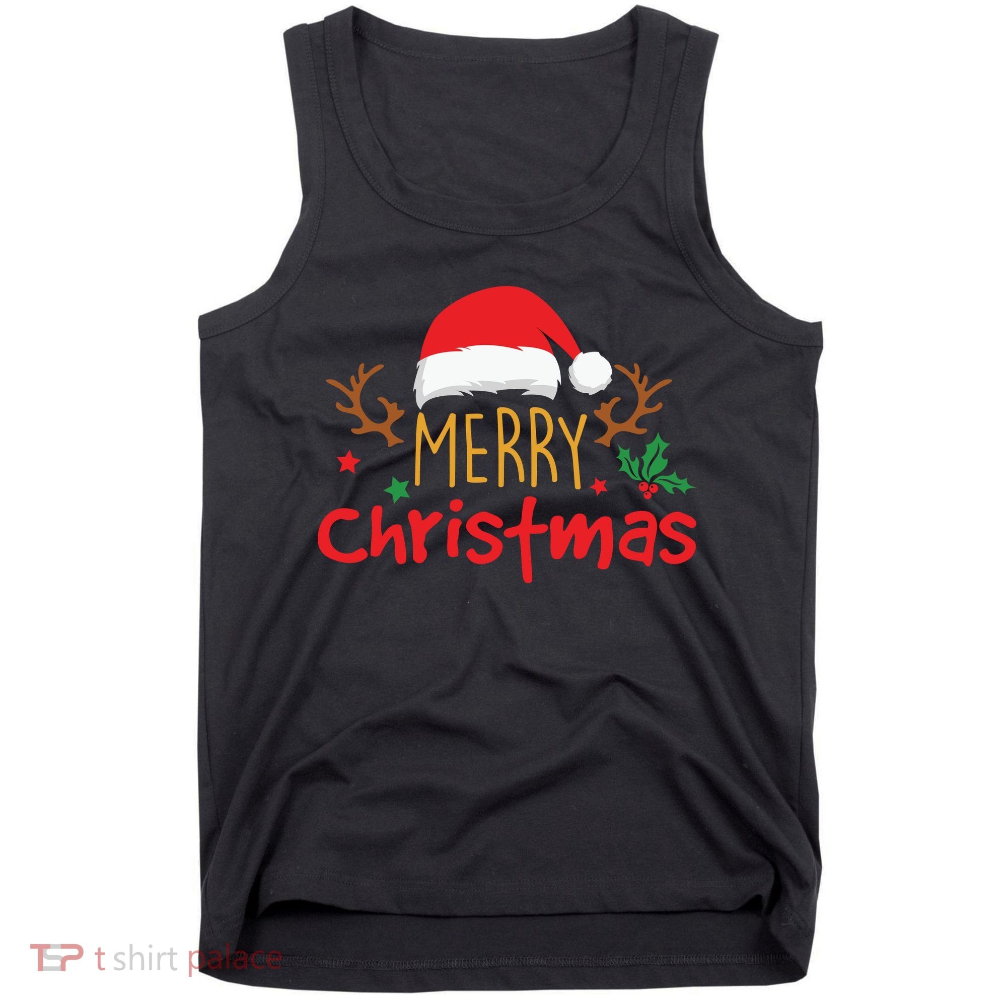Merry Christmas Santa Hat Reindeer Funny Xmas Gift Tank Top