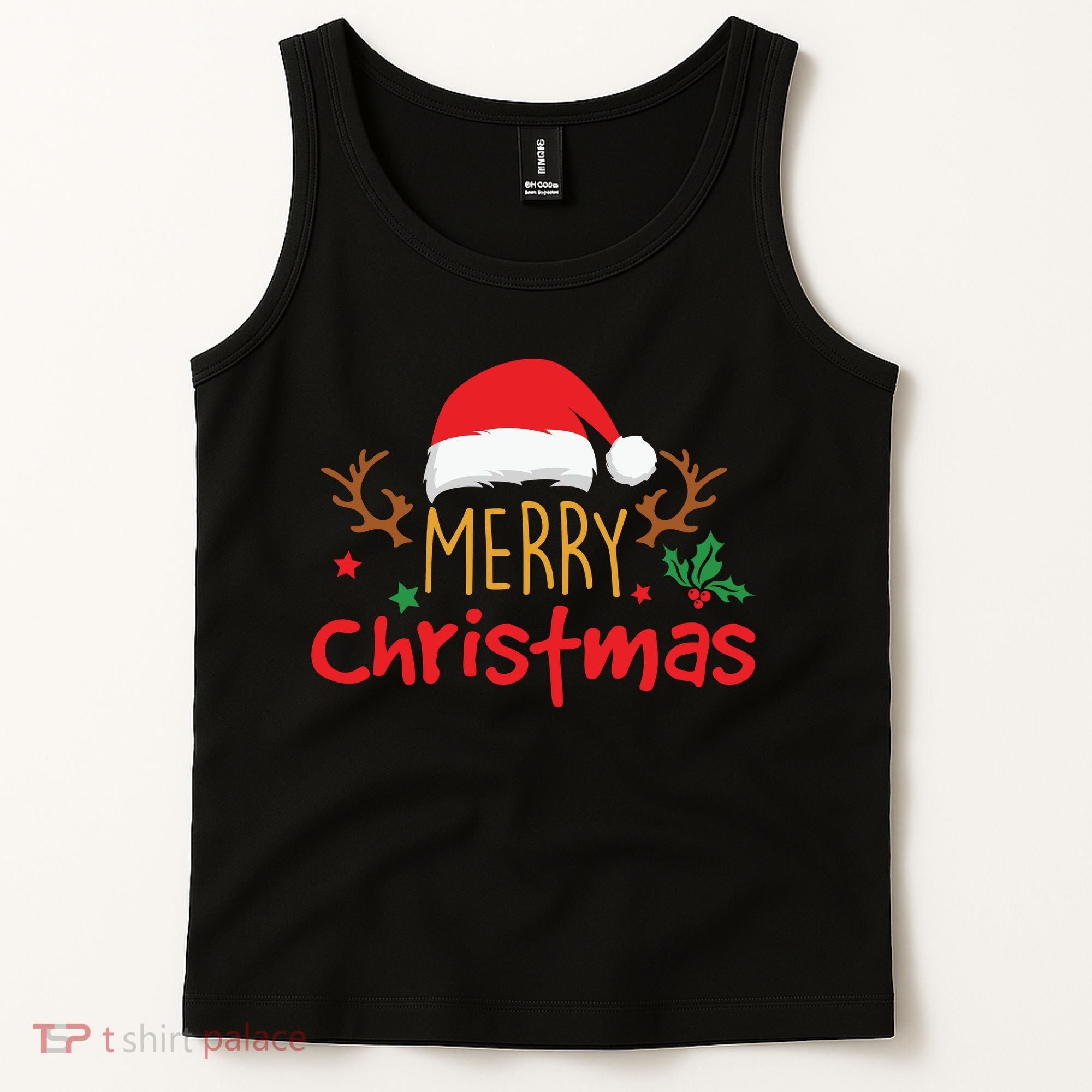 Merry Christmas Santa Hat Reindeer Funny Xmas Gift Tank Top