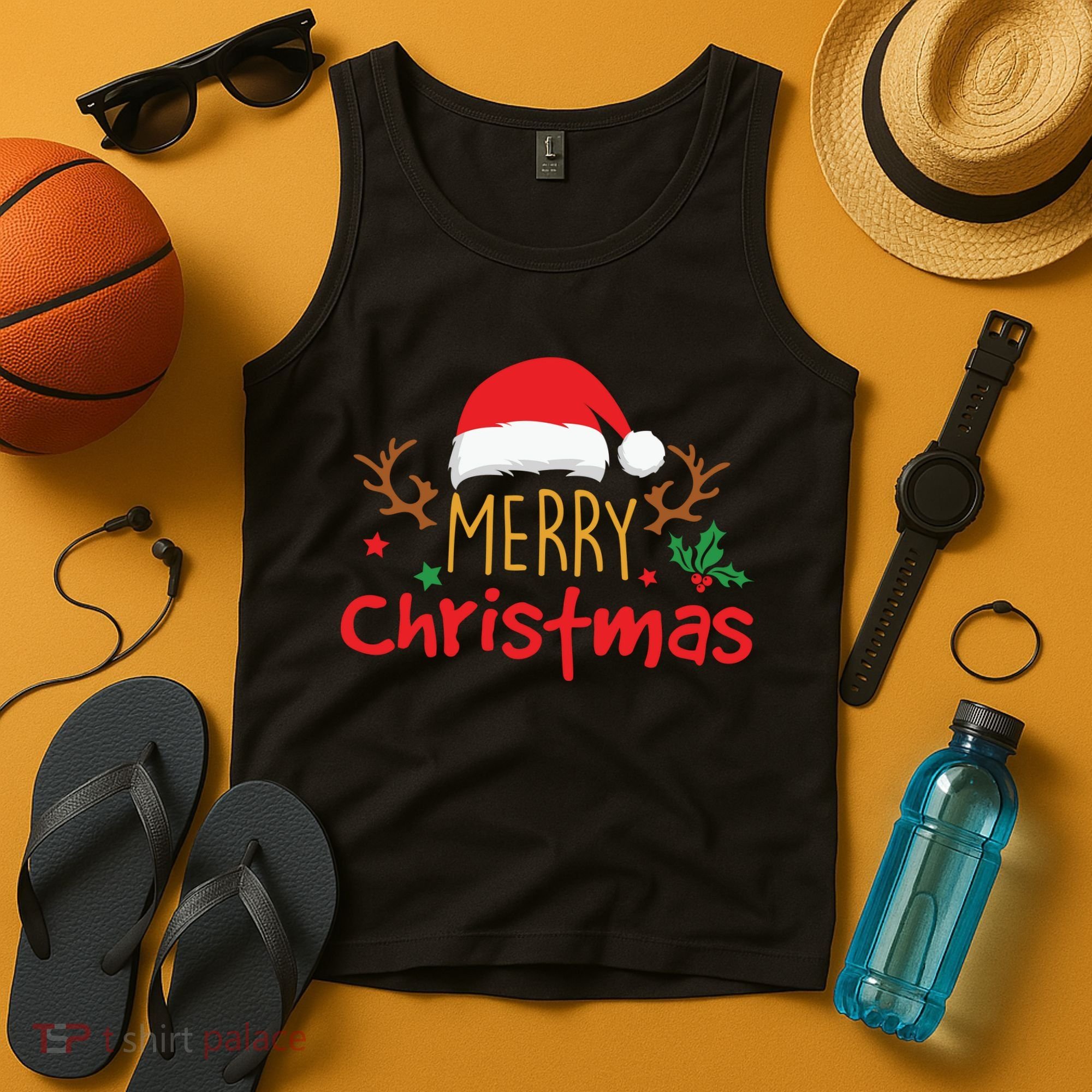Merry Christmas Santa Hat Reindeer Funny Xmas Gift Tank Top