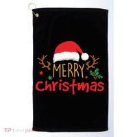 Merry Christmas Santa Hat Reindeer Funny Xmas Gift Golf Towel thumb 0