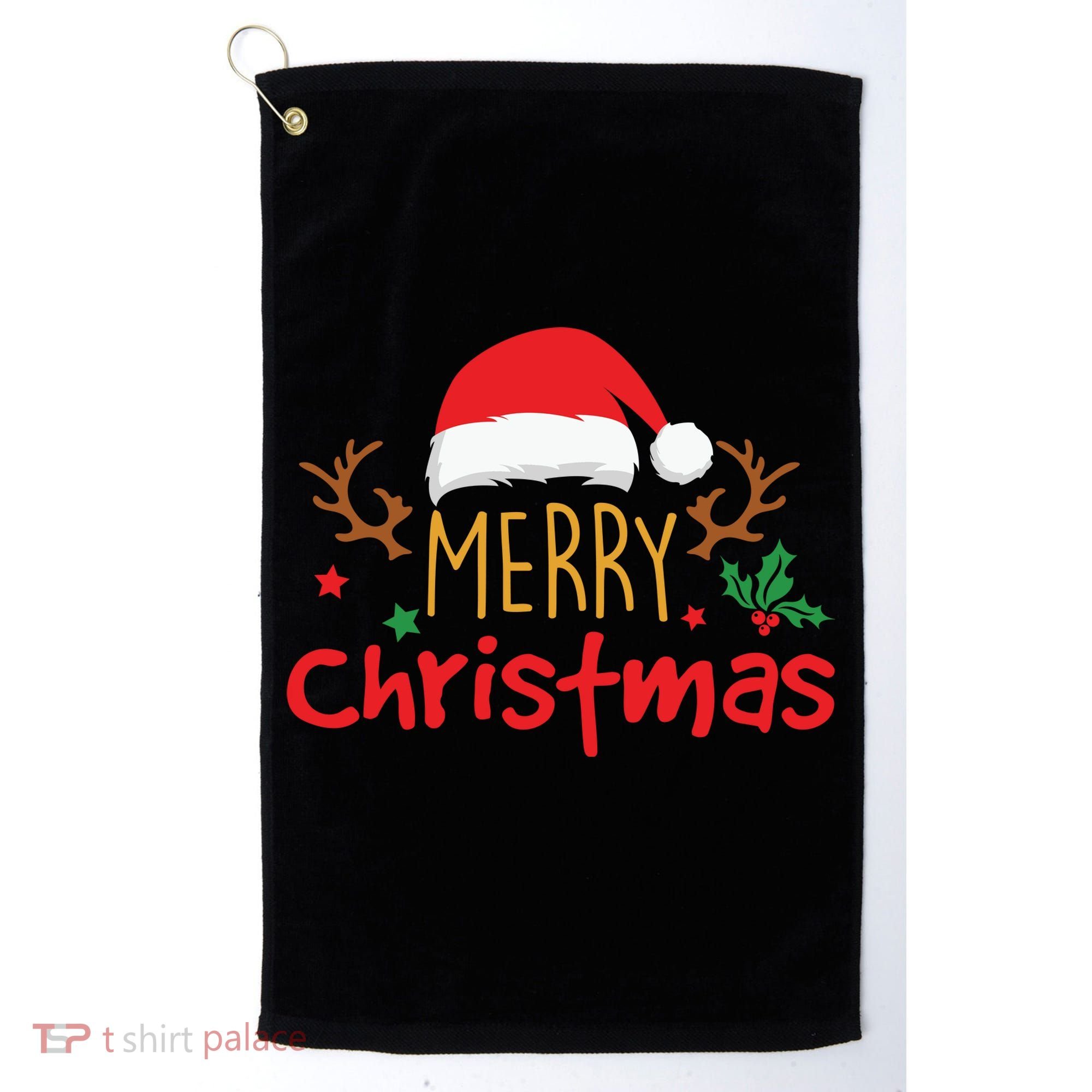 Merry Christmas Santa Hat Reindeer Funny Xmas Gift Golf Towel