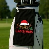 Merry Christmas Santa Hat Reindeer Funny Xmas Gift Golf Towel thumb 2