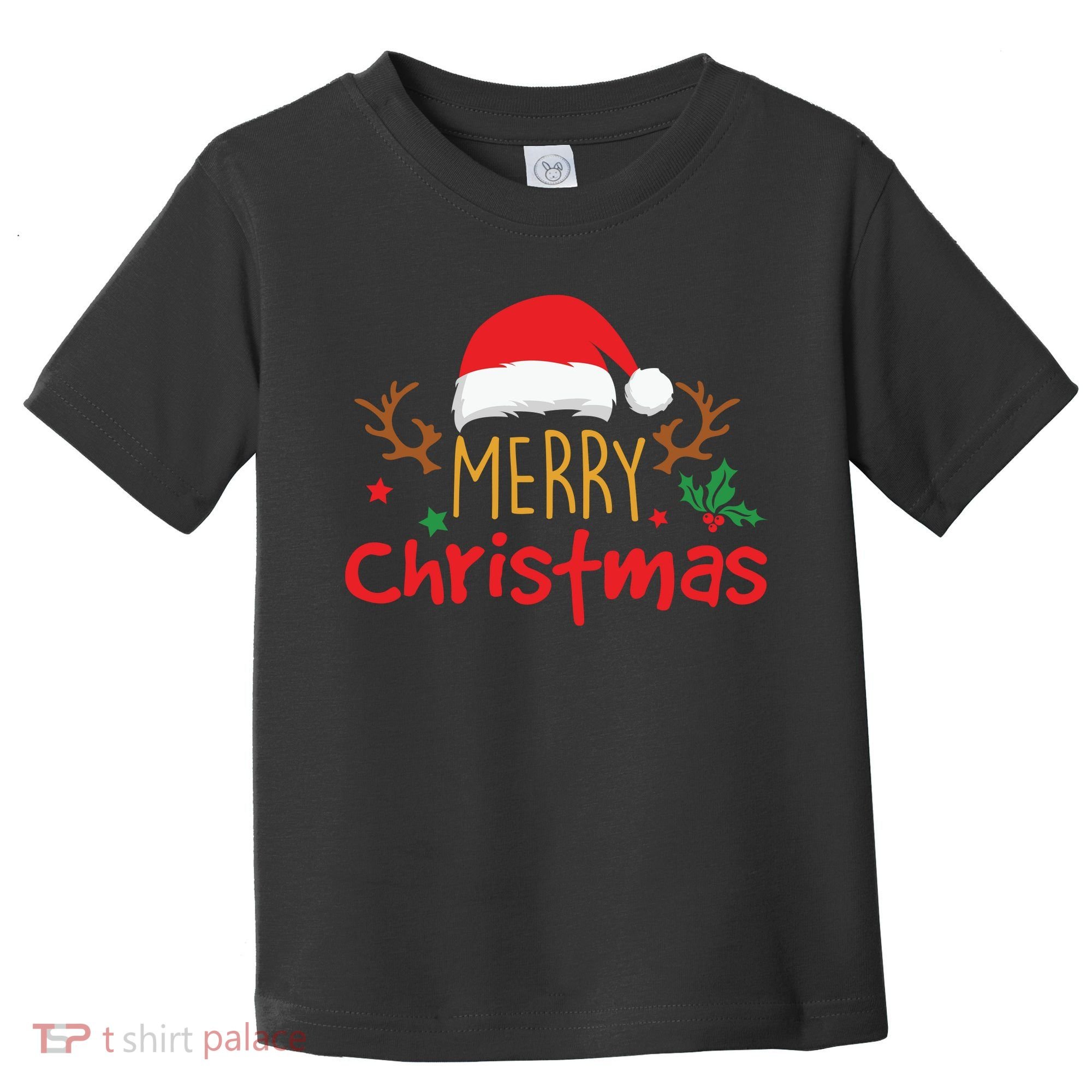 Merry Christmas Santa Hat Reindeer Funny Xmas Gift Toddler T-Shirt