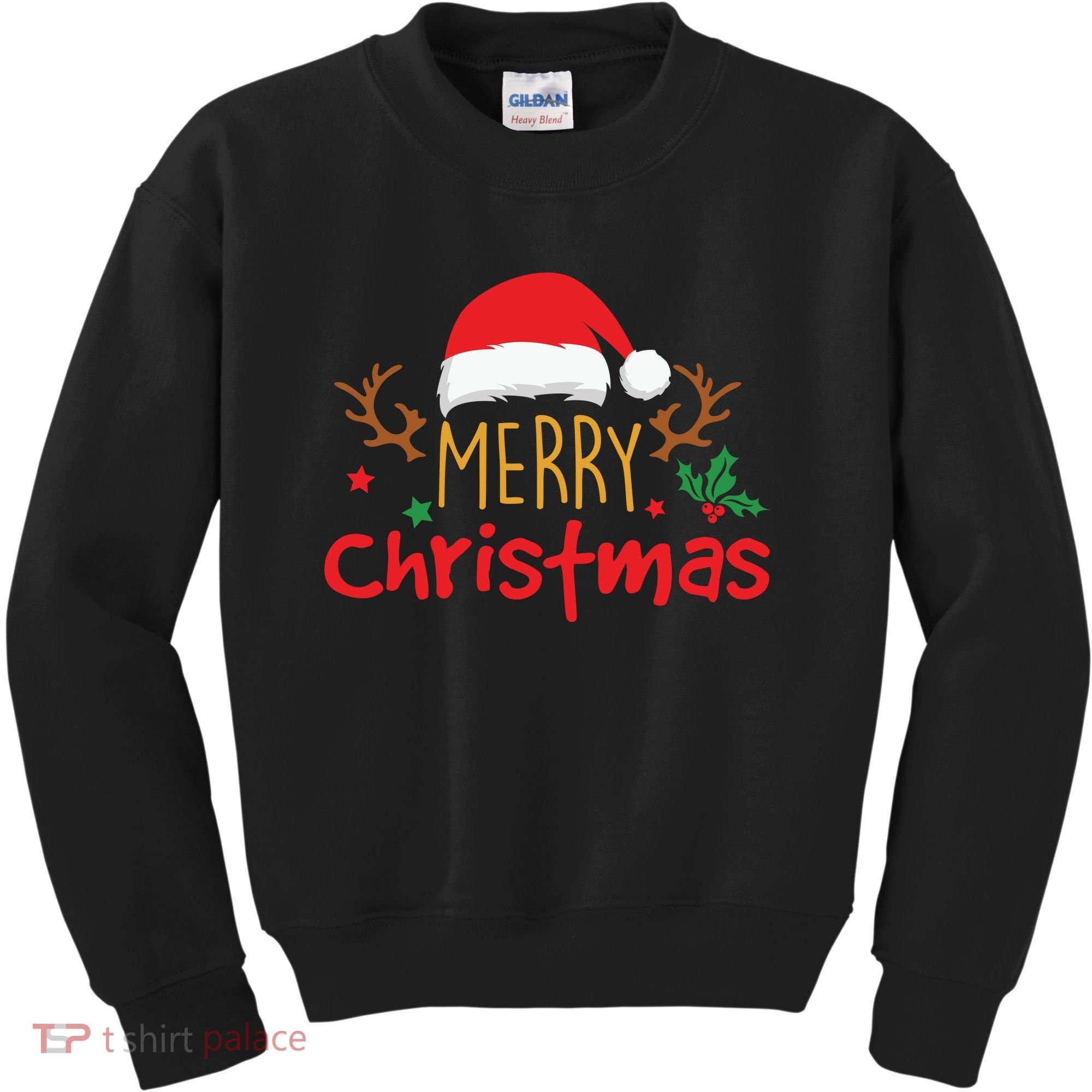 Merry Christmas Santa Hat Reindeer Funny Xmas Gift Kids Sweatshirt