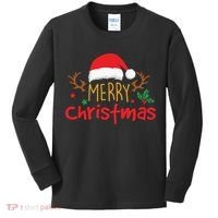 Merry Christmas Santa Hat Reindeer Funny Xmas Gift Kids Long Sleeve Shirt thumb 0