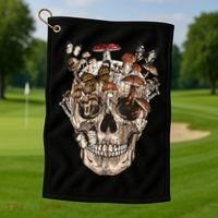 Mushroom Collector Skull Gift Golf Towel thumb 1