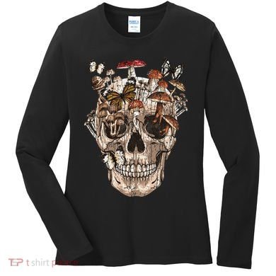 Mushroom Collector Skull Gift Women's Long Sleeve Shirt
