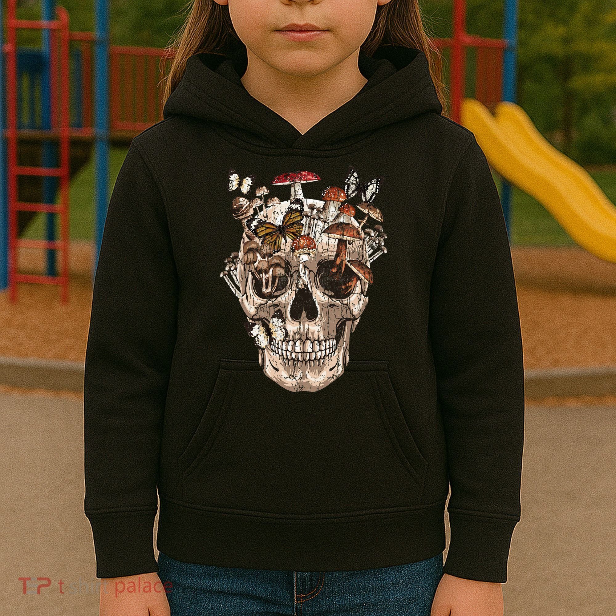 Mushroom Collector Skull Gift Kids Hoodie