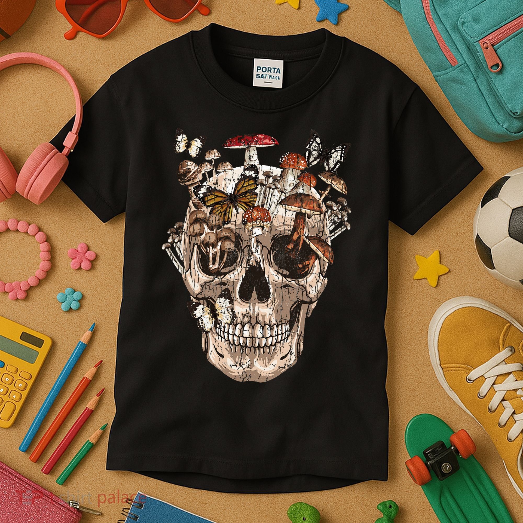 Mushroom Collector Skull Gift Kids T-Shirt