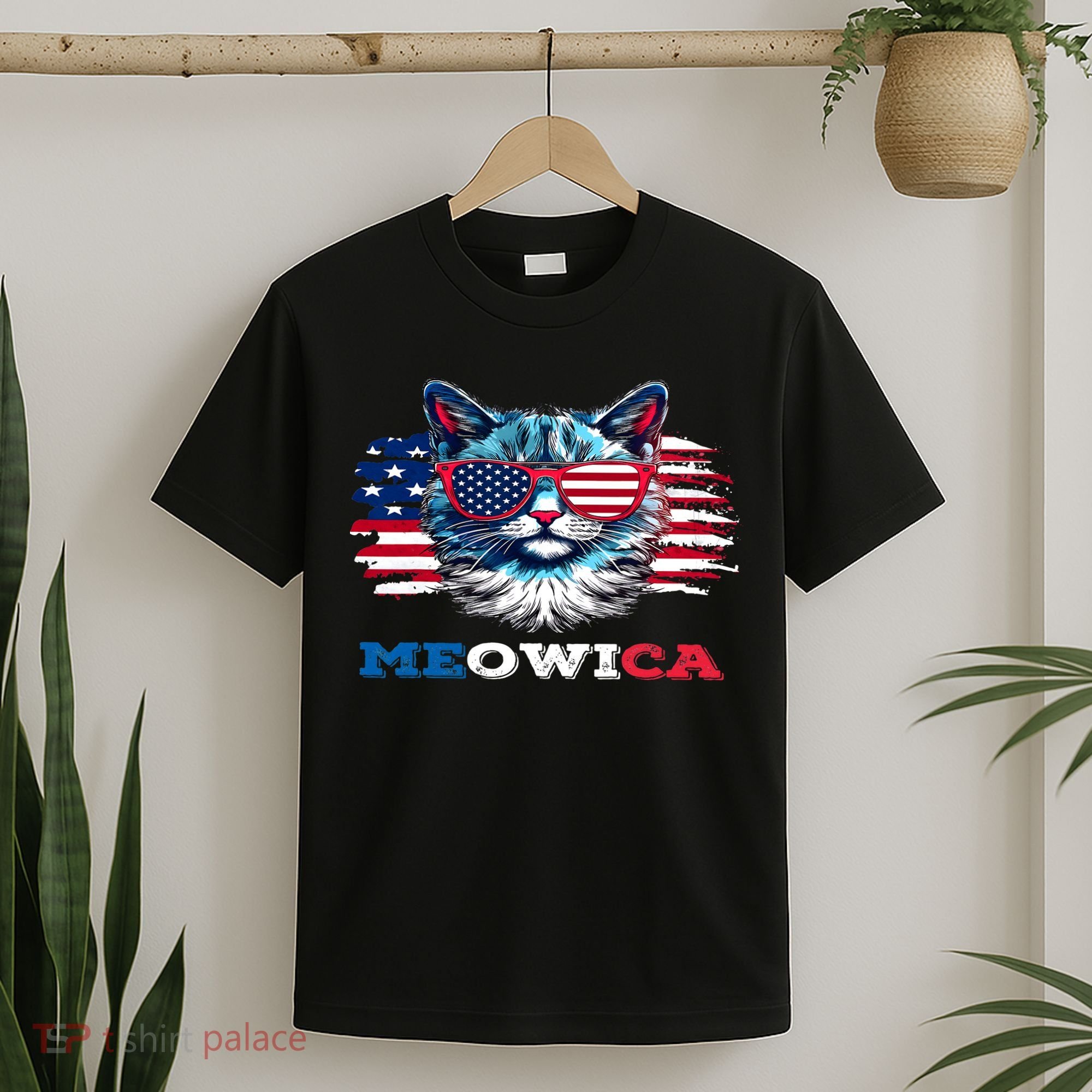 Meowica Cat Sunglasses American Flag USA Cat 4Th Of July T-Shirt