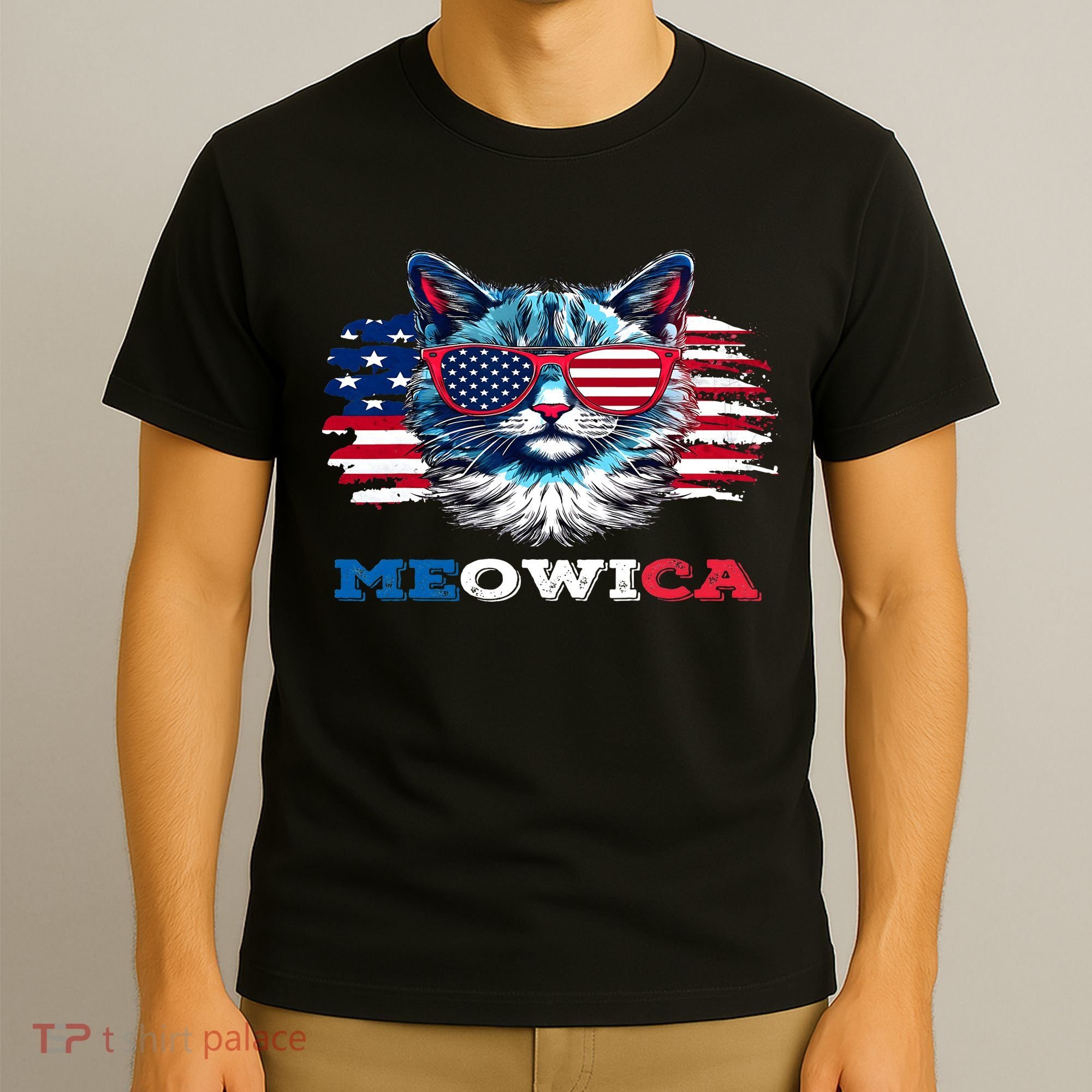 Meowica Cat Sunglasses American Flag USA Cat 4Th Of July T-Shirt