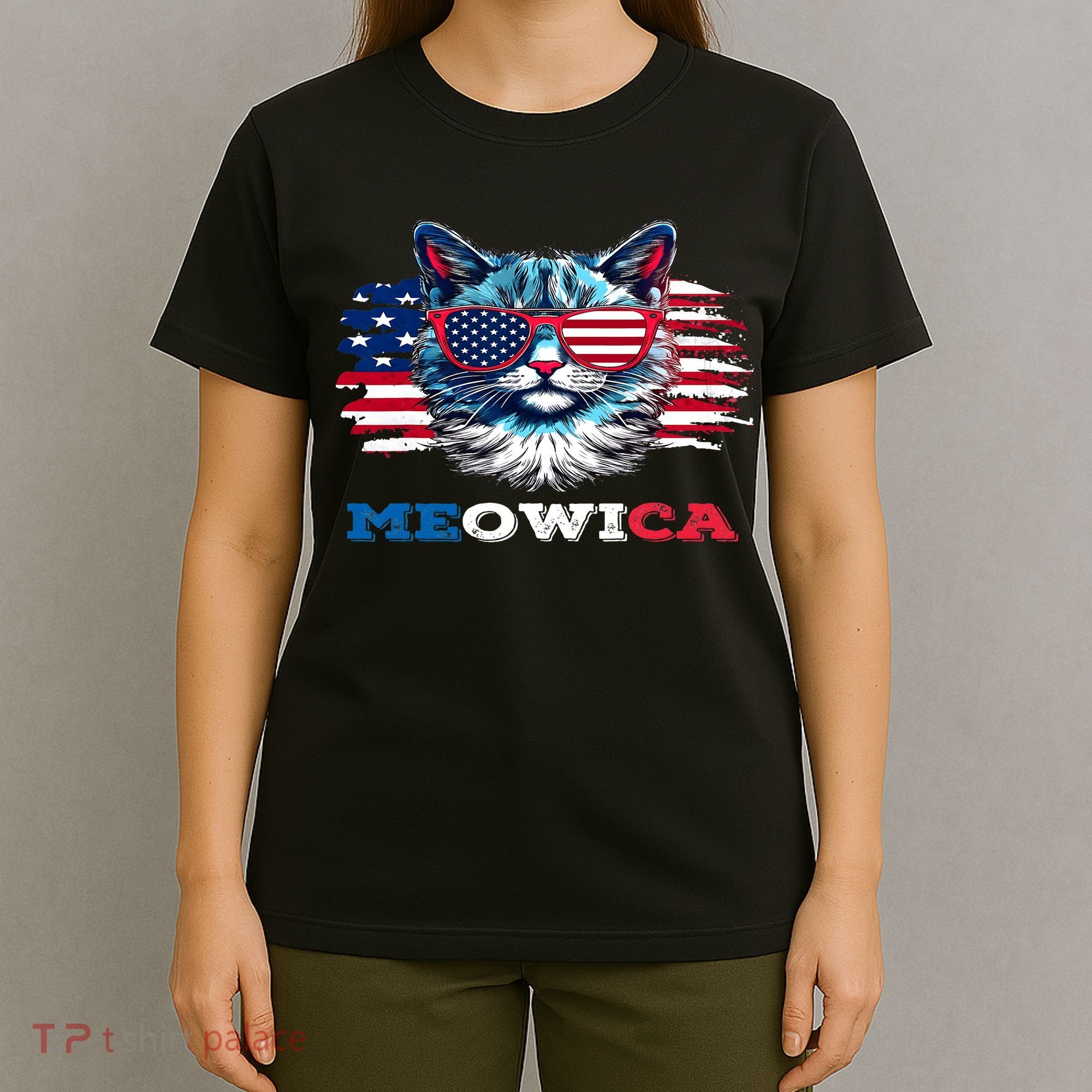 Meowica Cat Sunglasses American Flag USA Cat 4Th Of July T-Shirt