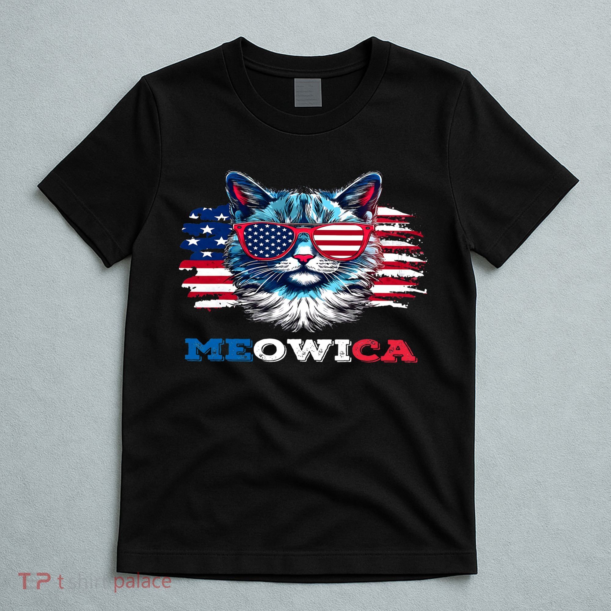 Meowica Cat Sunglasses American Flag USA Cat 4Th Of July T-Shirt