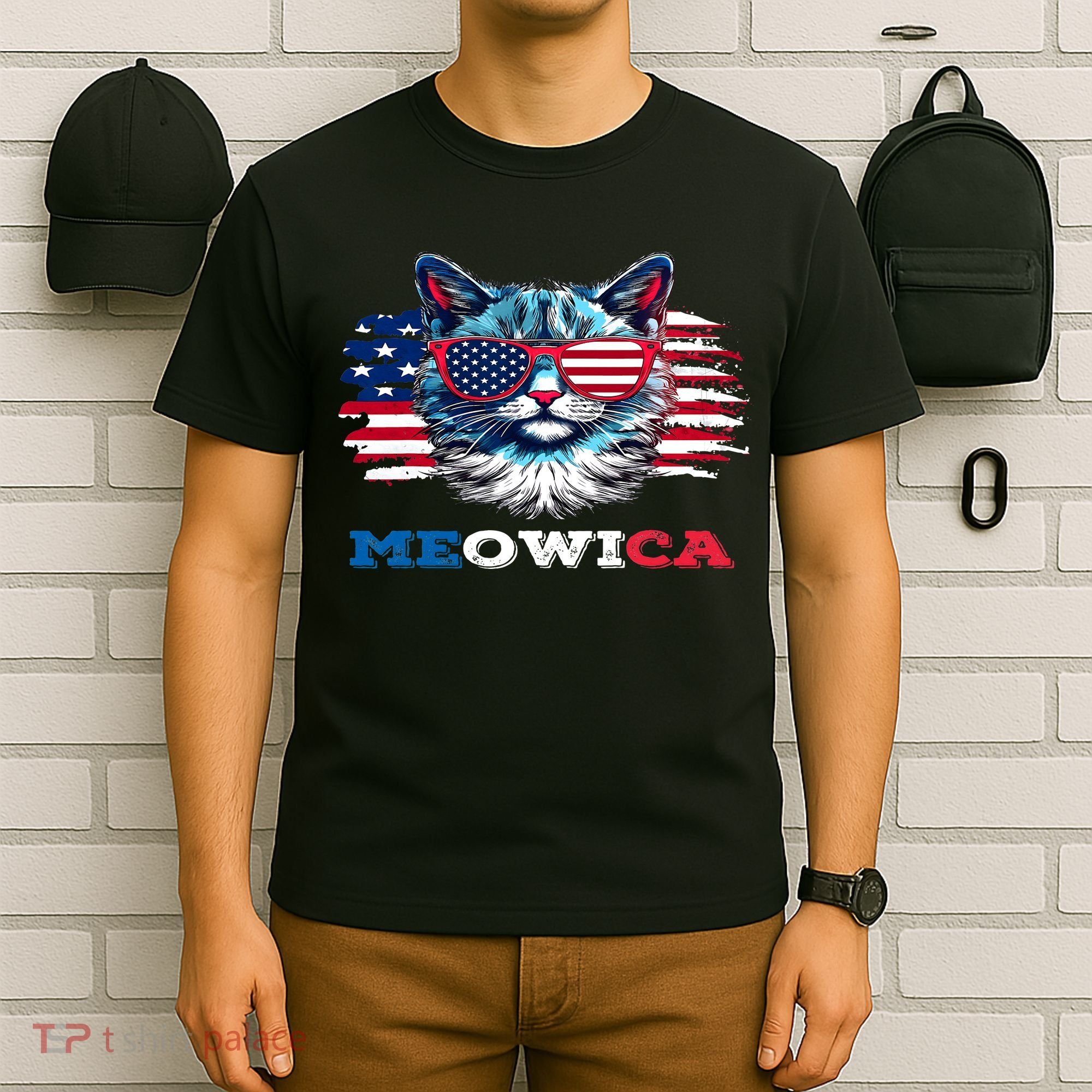 Meowica Cat Sunglasses American Flag USA Cat 4Th Of July T-Shirt